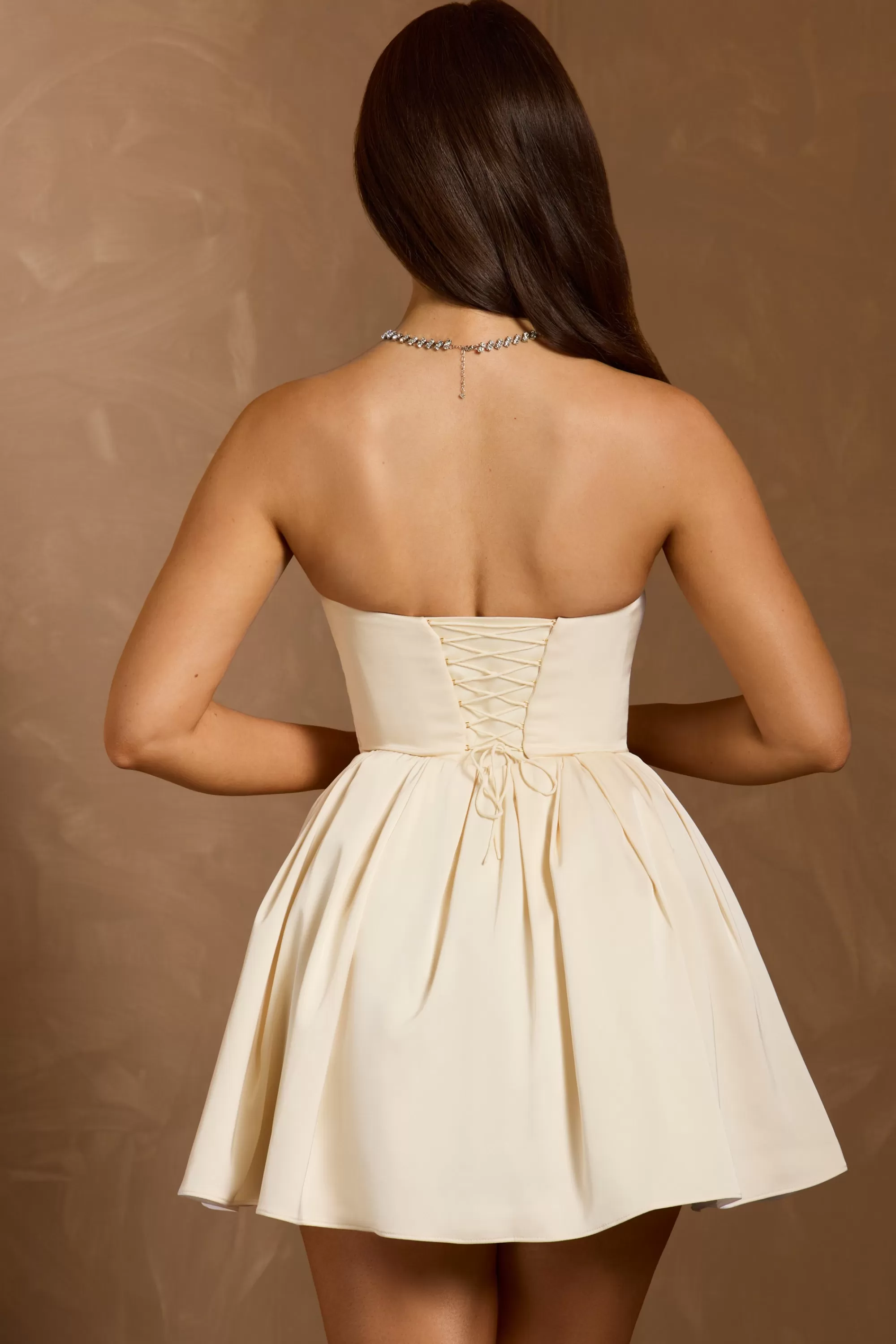 Oh Polly Cowl-Neck Corset Mini Dress in Ivory Clearance