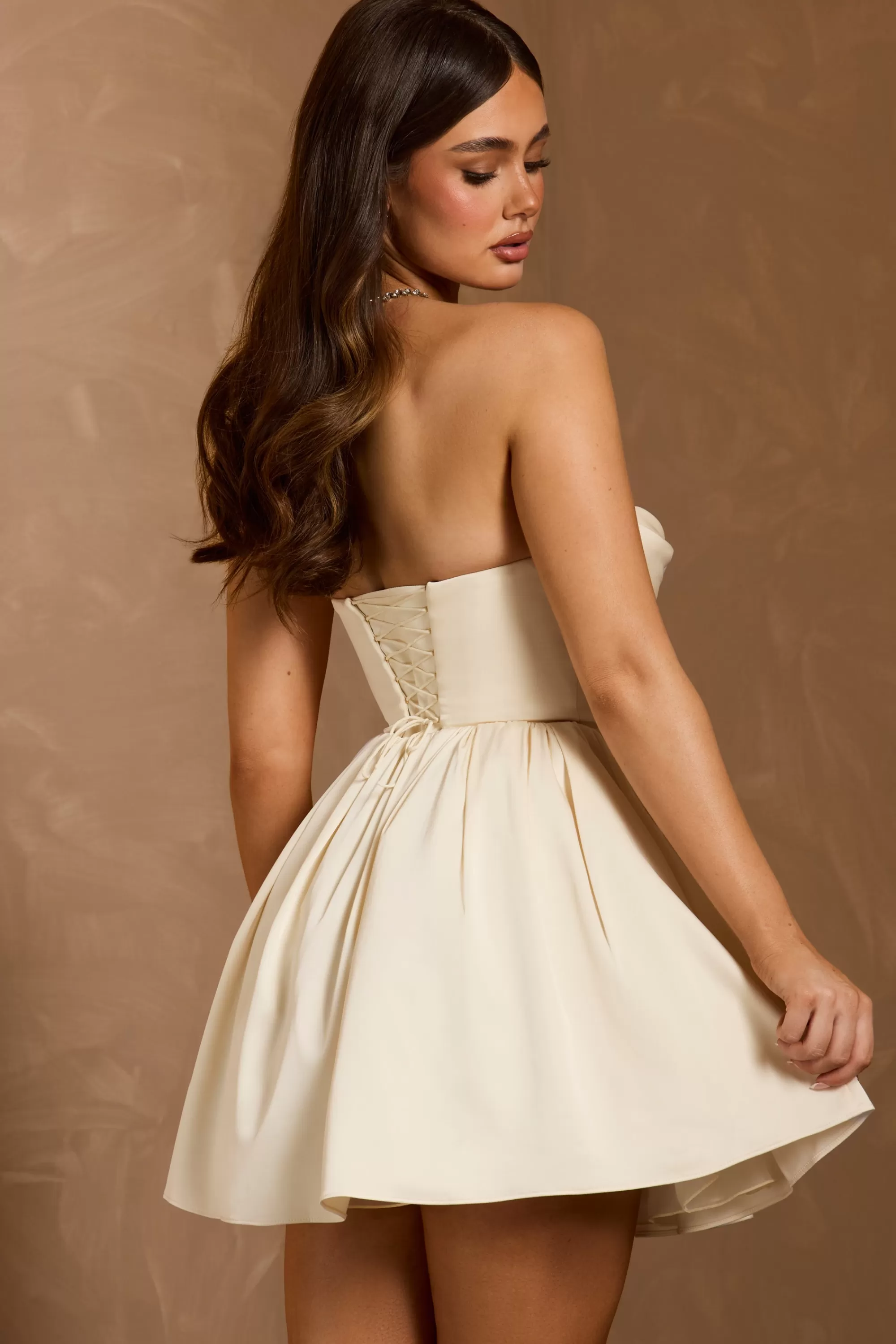 Oh Polly Cowl-Neck Corset Mini Dress in Ivory Clearance
