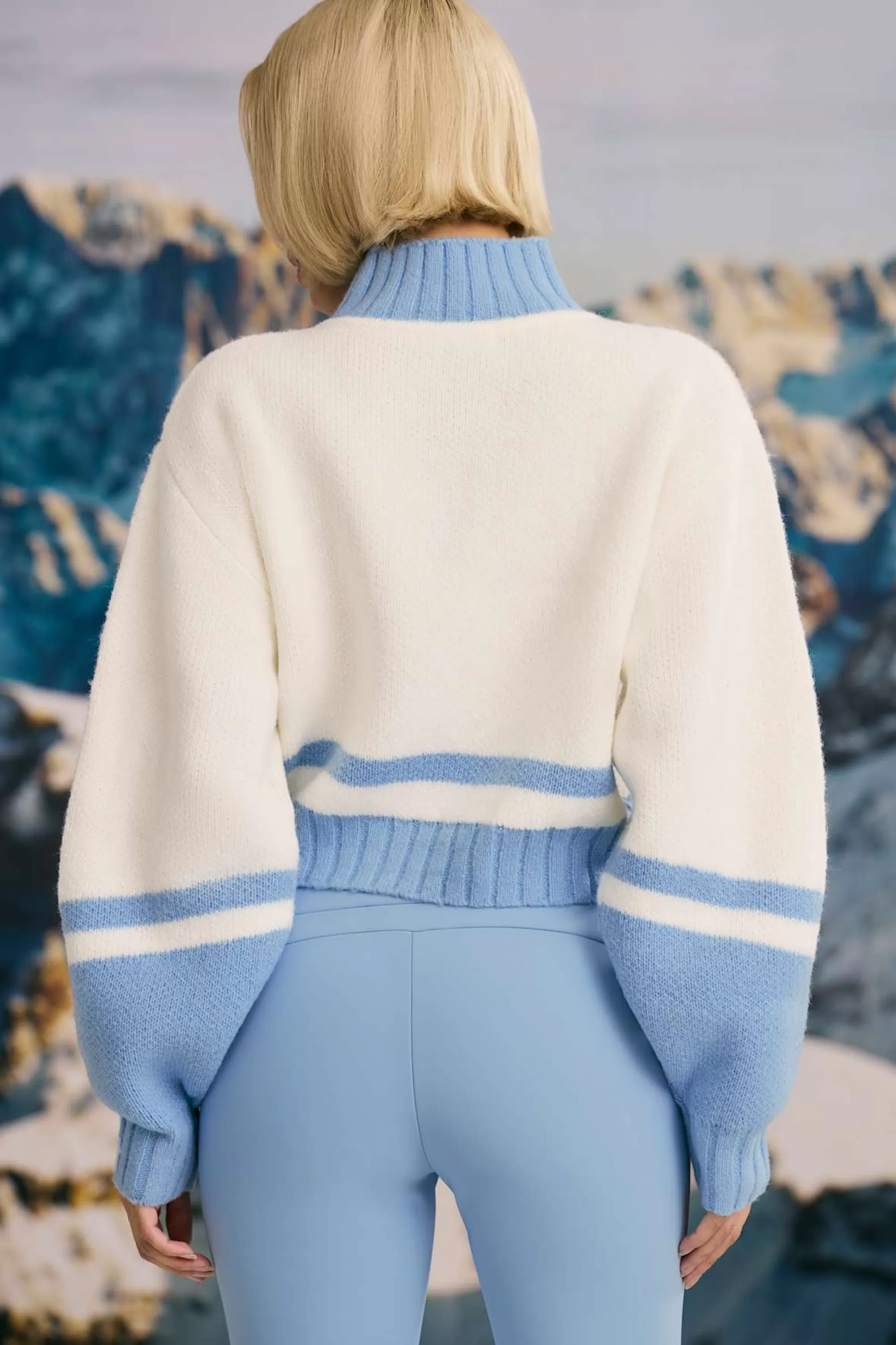 Oh Polly Cropped Chunky-Knit Turtleneck Jumper in Ice Blue IceBlue Cheap