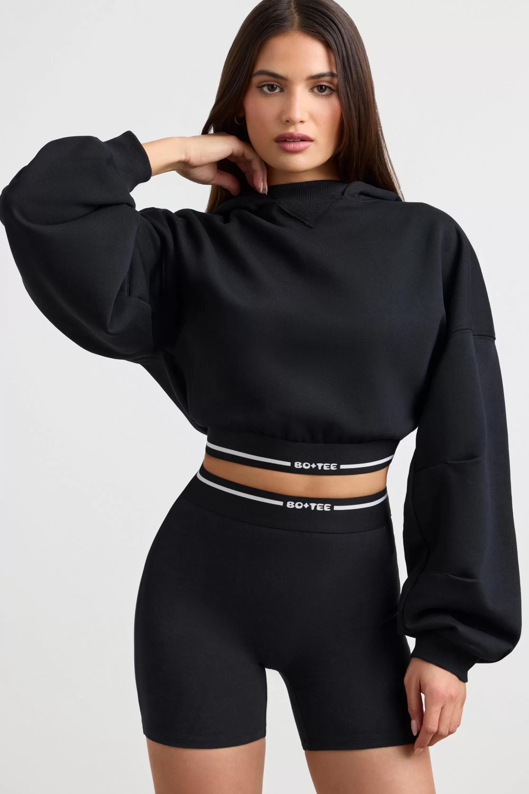 Oh Polly Cropped Hoodie in Black Clearance