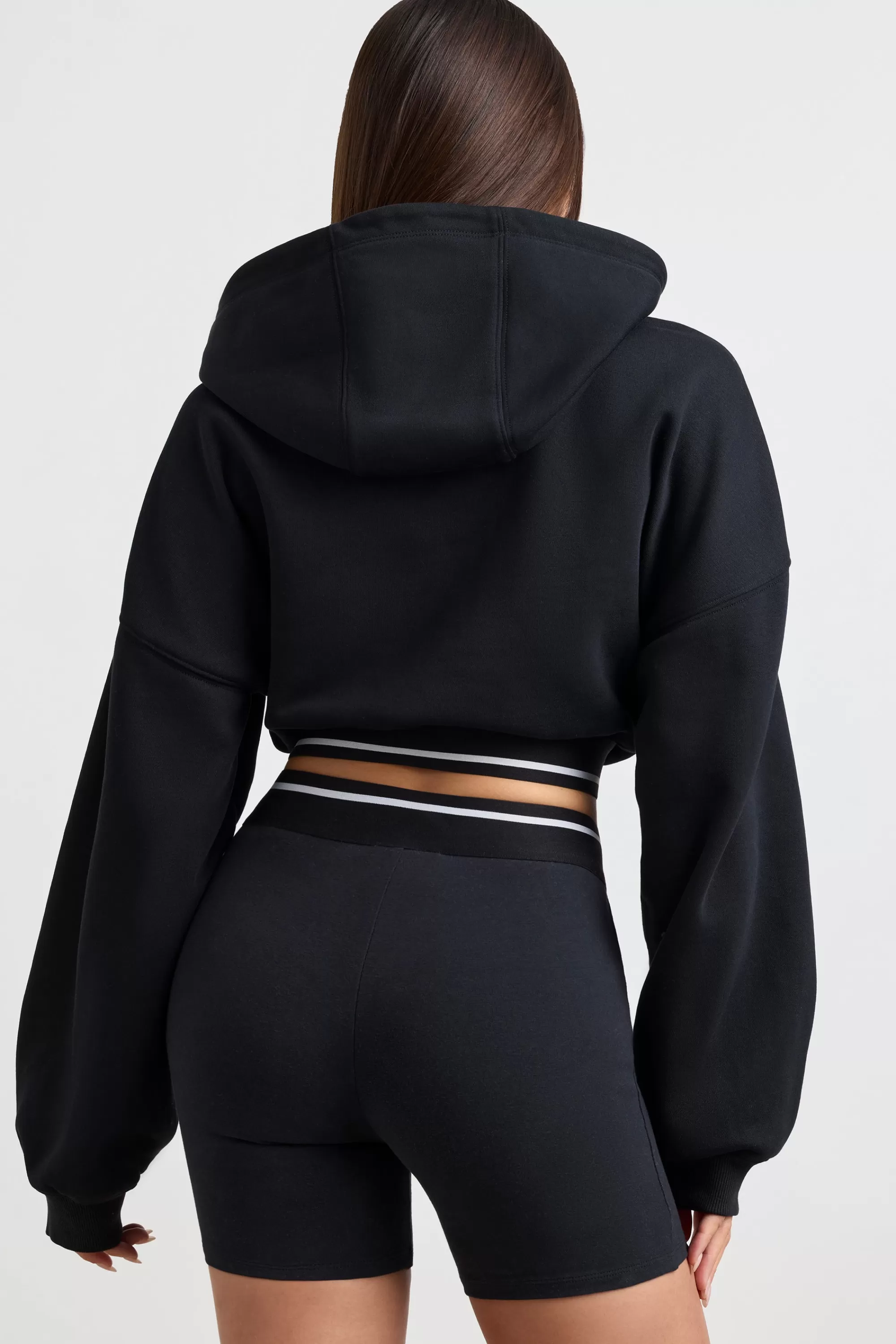 Oh Polly Cropped Hoodie in Black Clearance