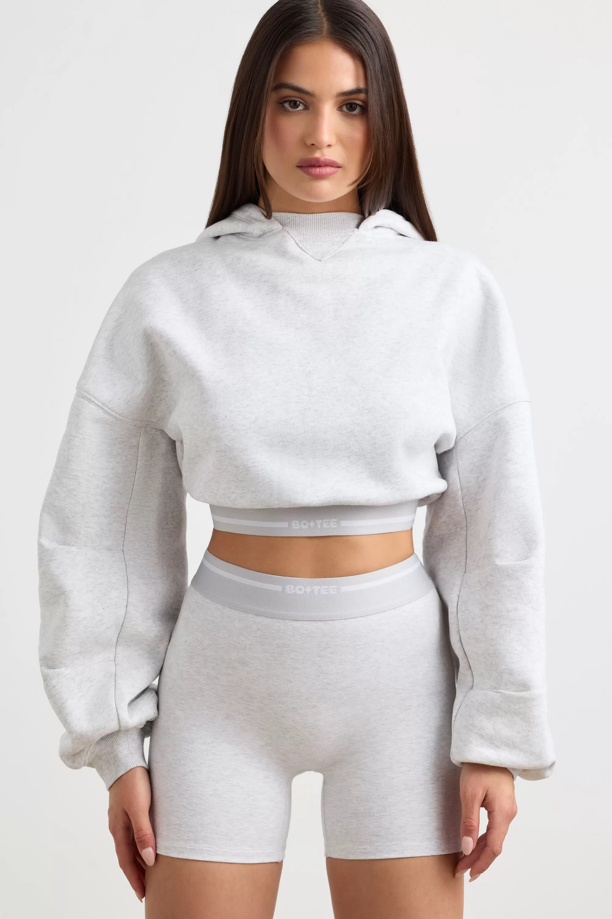 Oh Polly Cropped Hoodie in Grey Marl GreyMarl Outlet