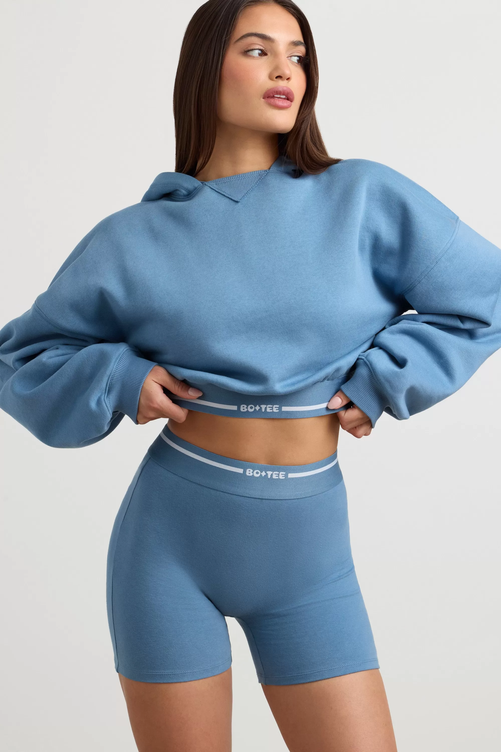 Oh Polly Cropped Hoodie in Steel Blue GreyMarl Shop