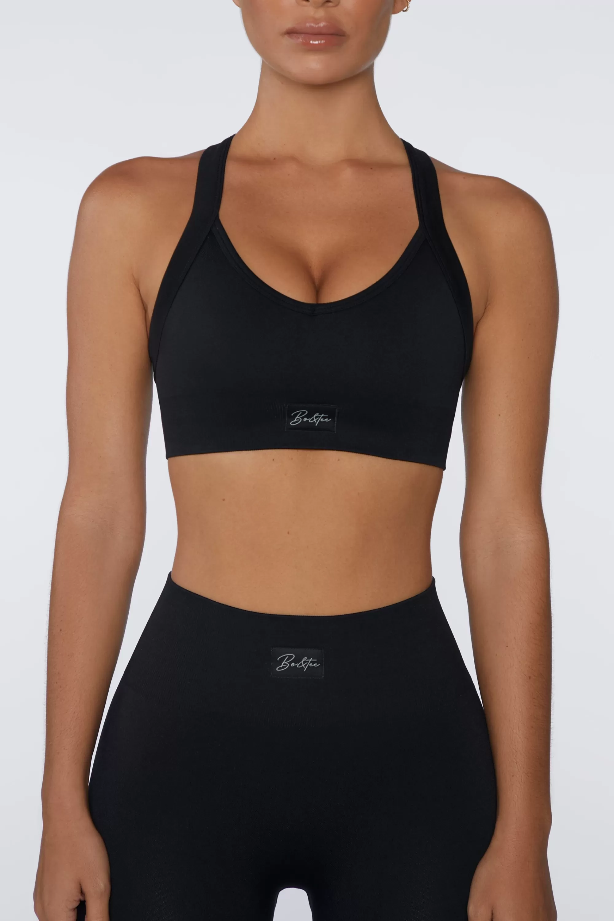 Oh Polly Cross Back Sports Bra in Black Hot