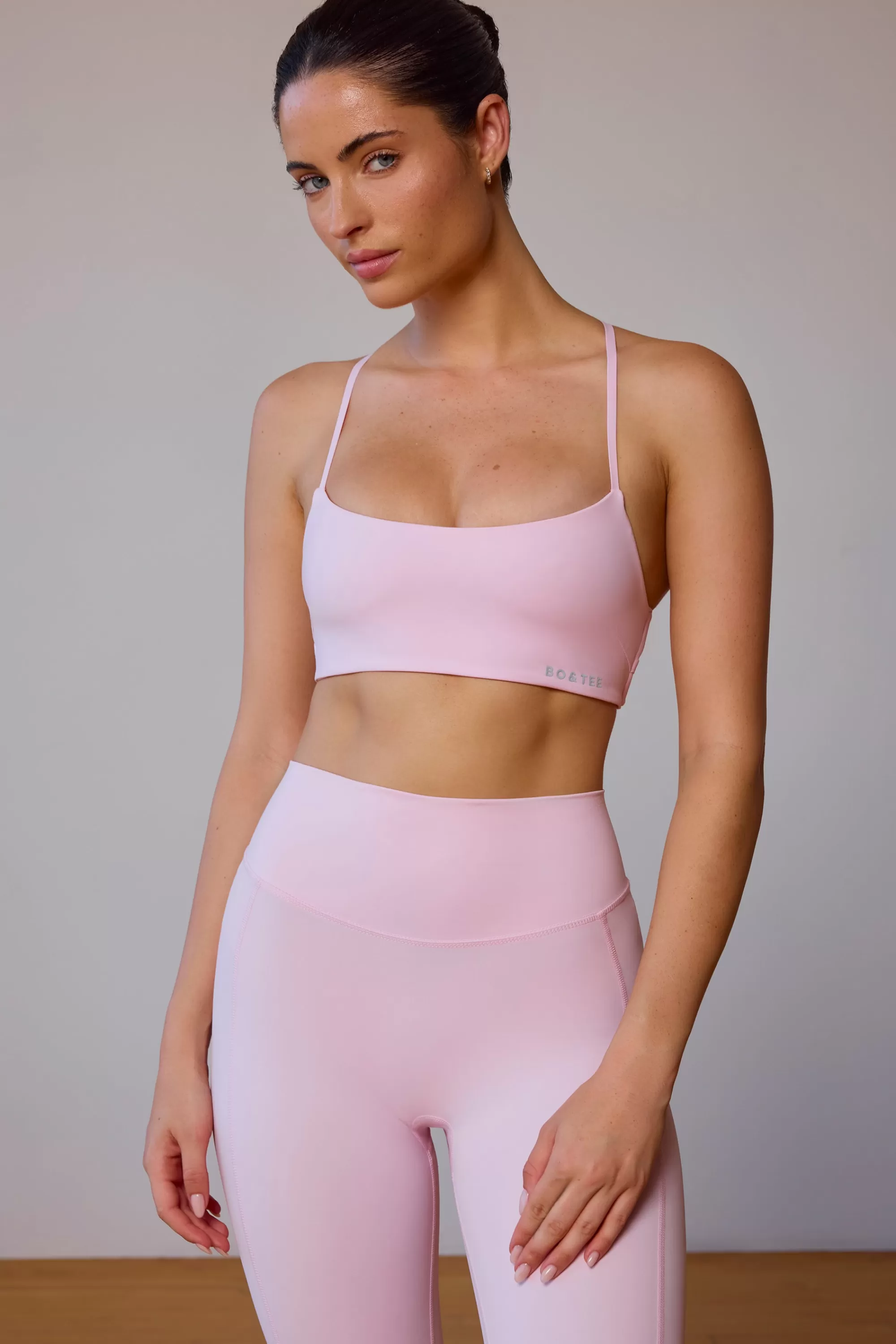 Oh Polly Cross-Back Sports Bra in Soft Pink SoftPink Discount