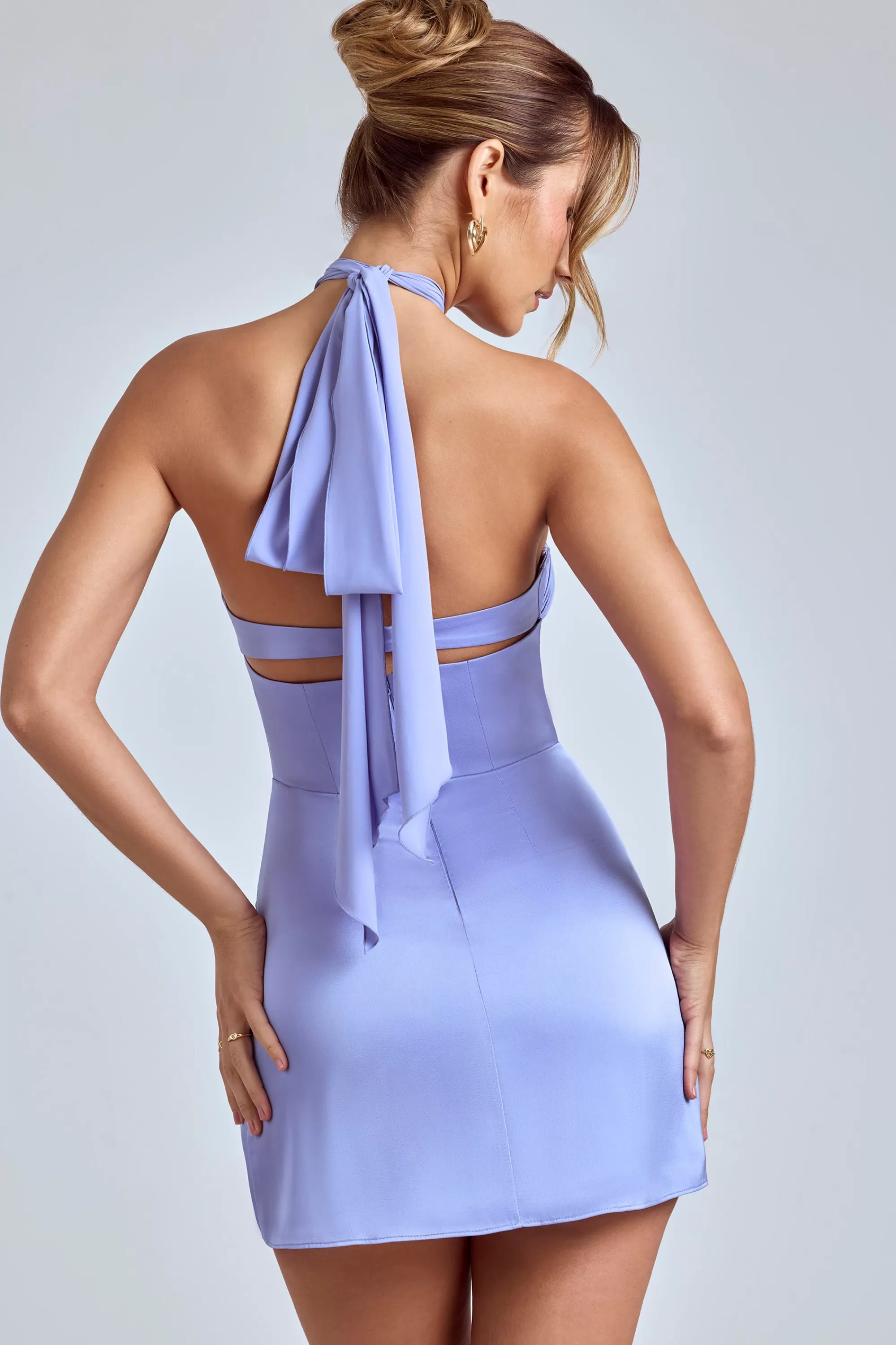 Oh Polly Cross-Neck A-Line Mini Dress in Blue Lavender BlueLavender Online