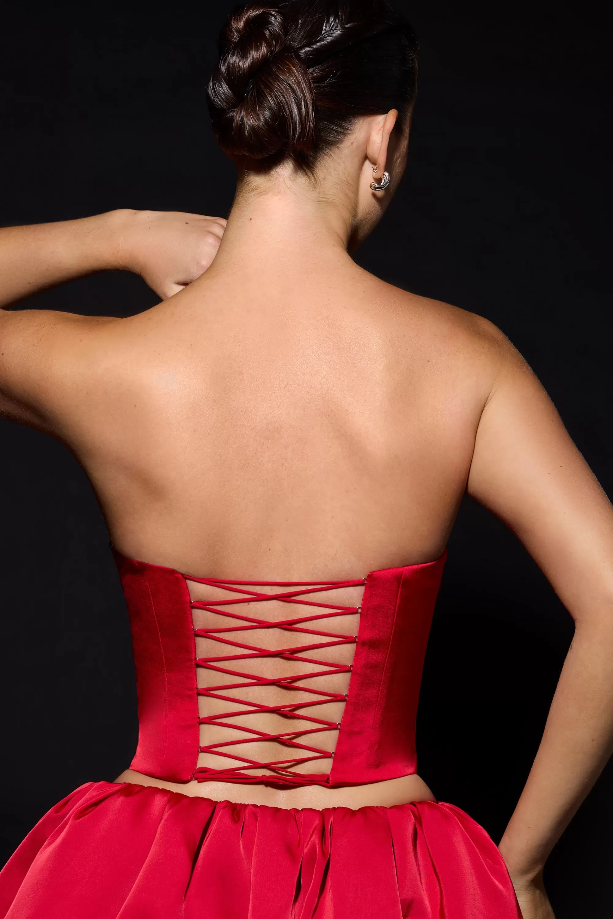 Oh Polly Curved Lace-Up Corset Top in Fire Red FireRed Outlet
