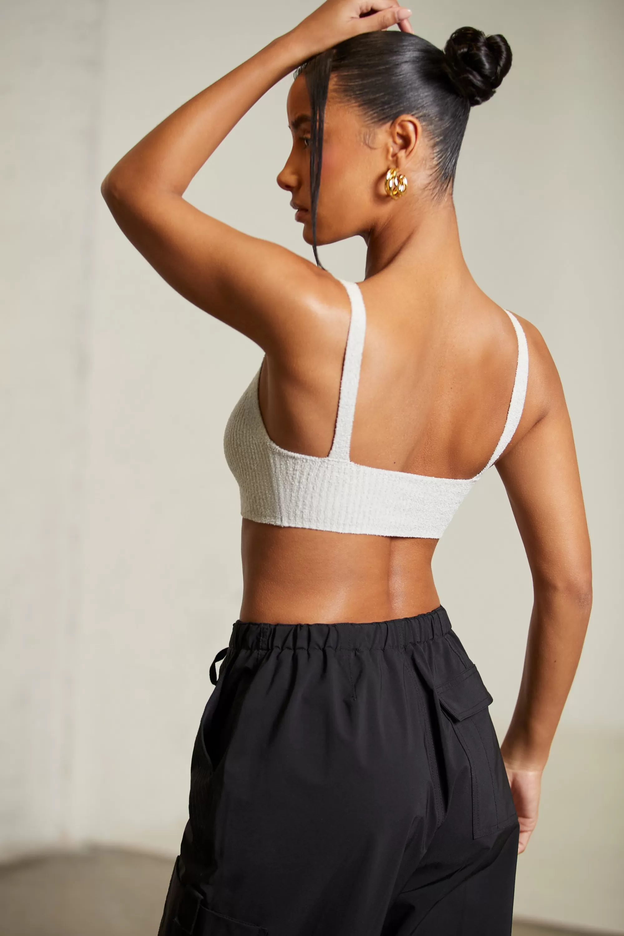 Oh Polly Curved Neck Crop Top in Grey Sale