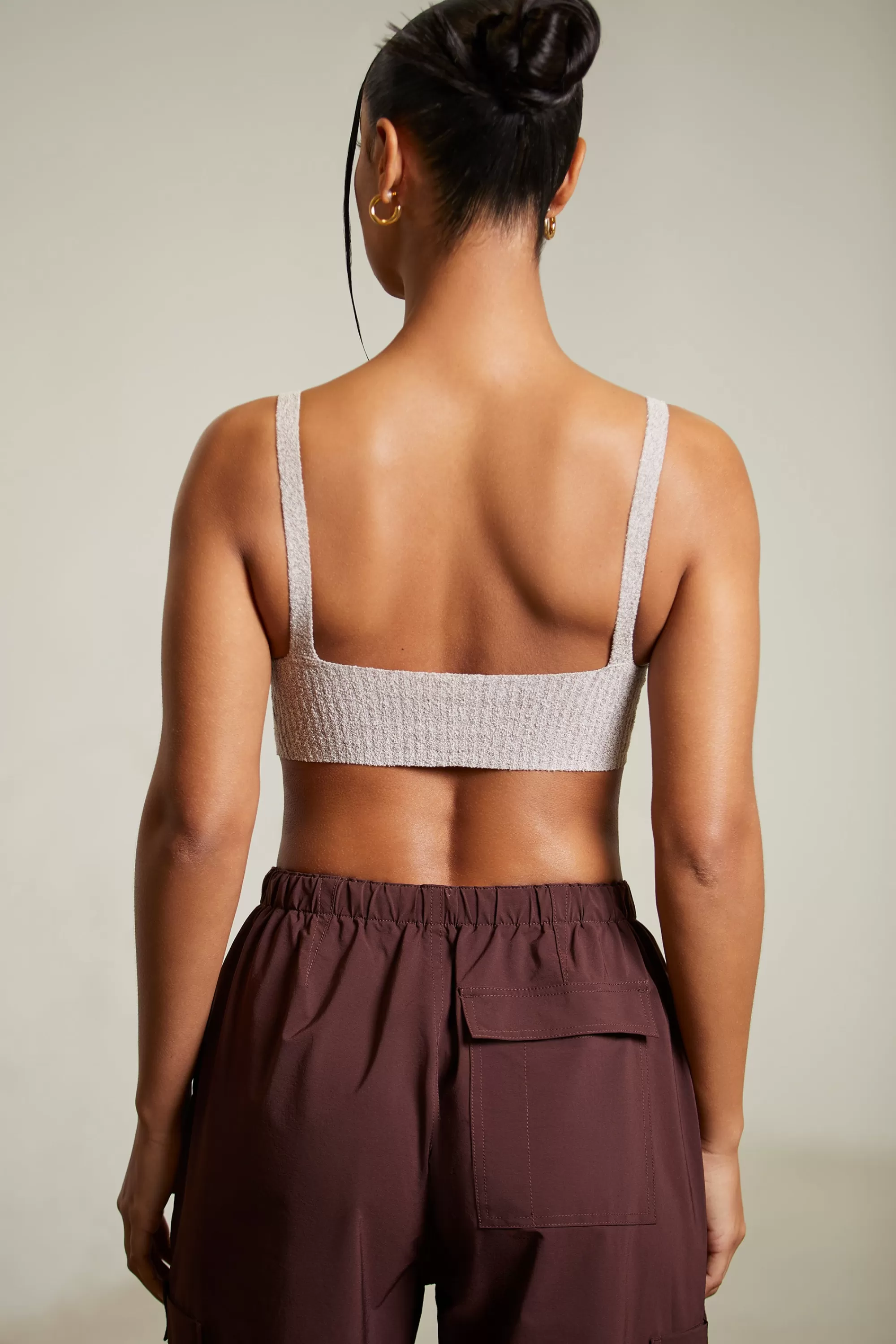 Oh Polly Curved Neck Crop Top in Mocha New