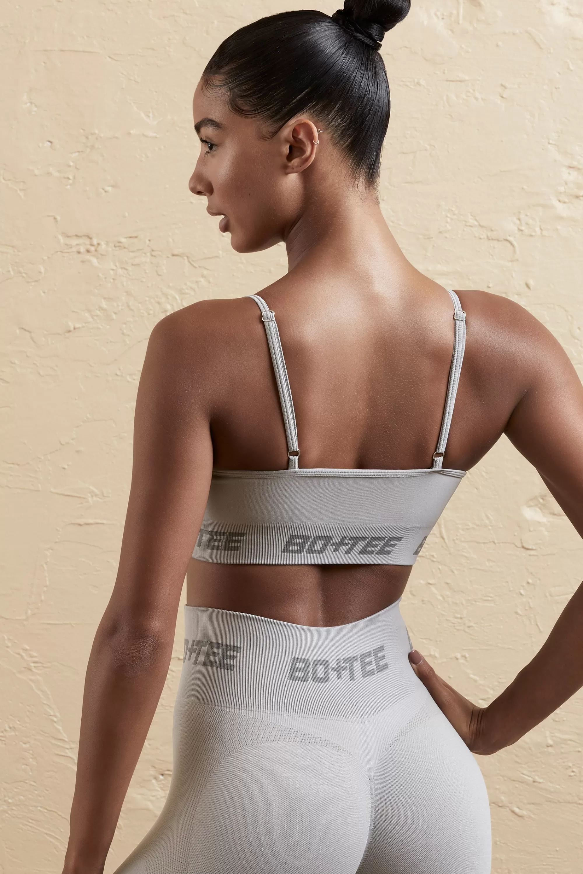 Oh Polly Curved Neckline Sports Bra in Silver Online