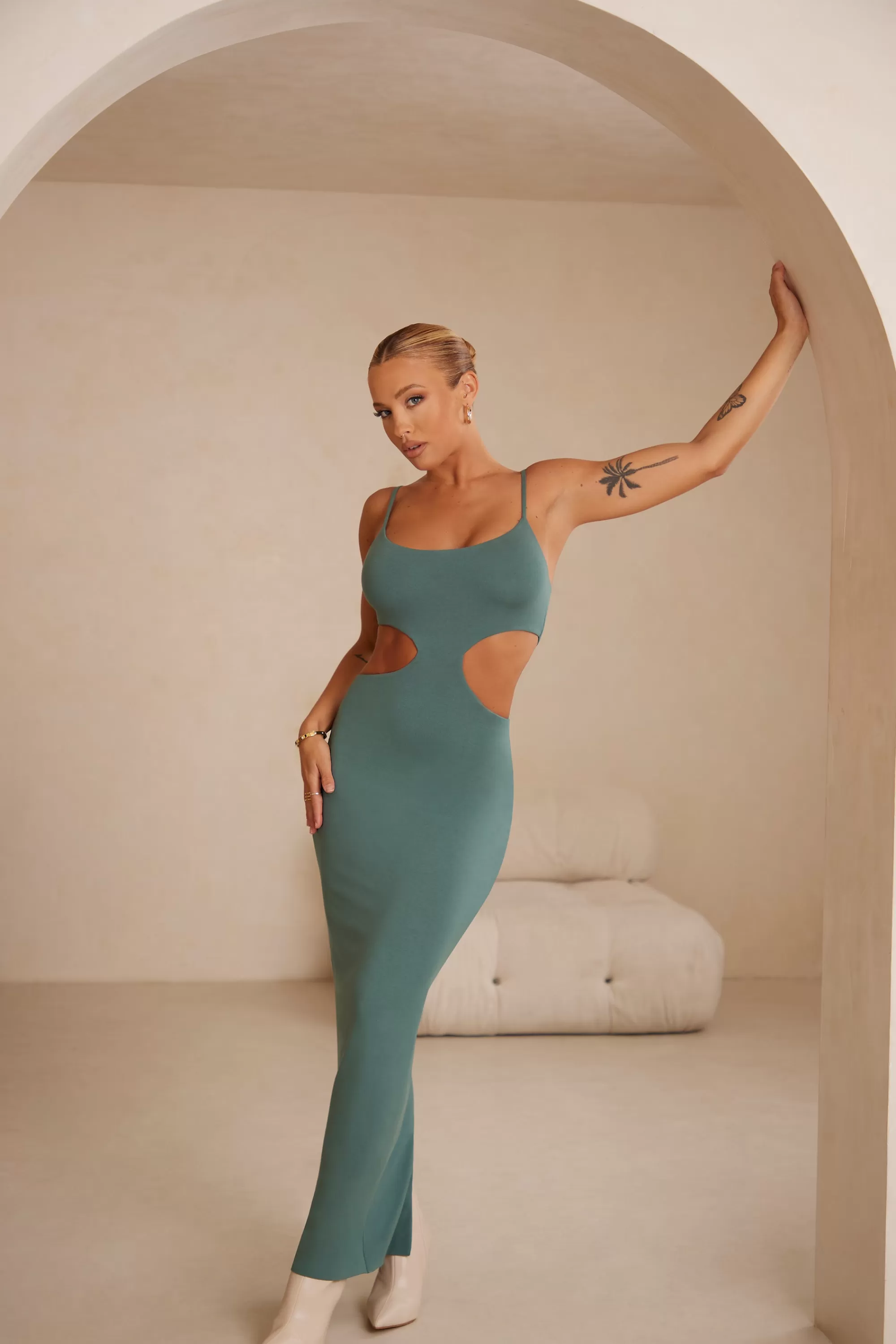 Oh Polly Cut Out Maxi Dress in Teal Online