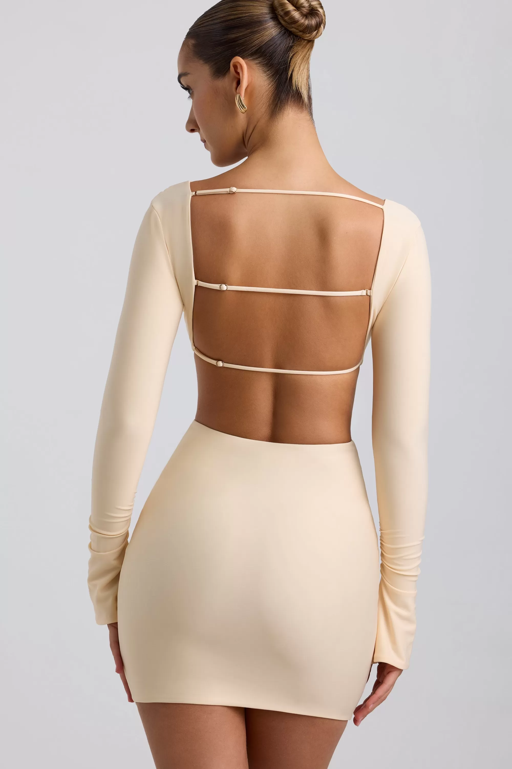 Oh Polly Cut-Out Hardware Detail Mini Dress in Buttercream Clearance