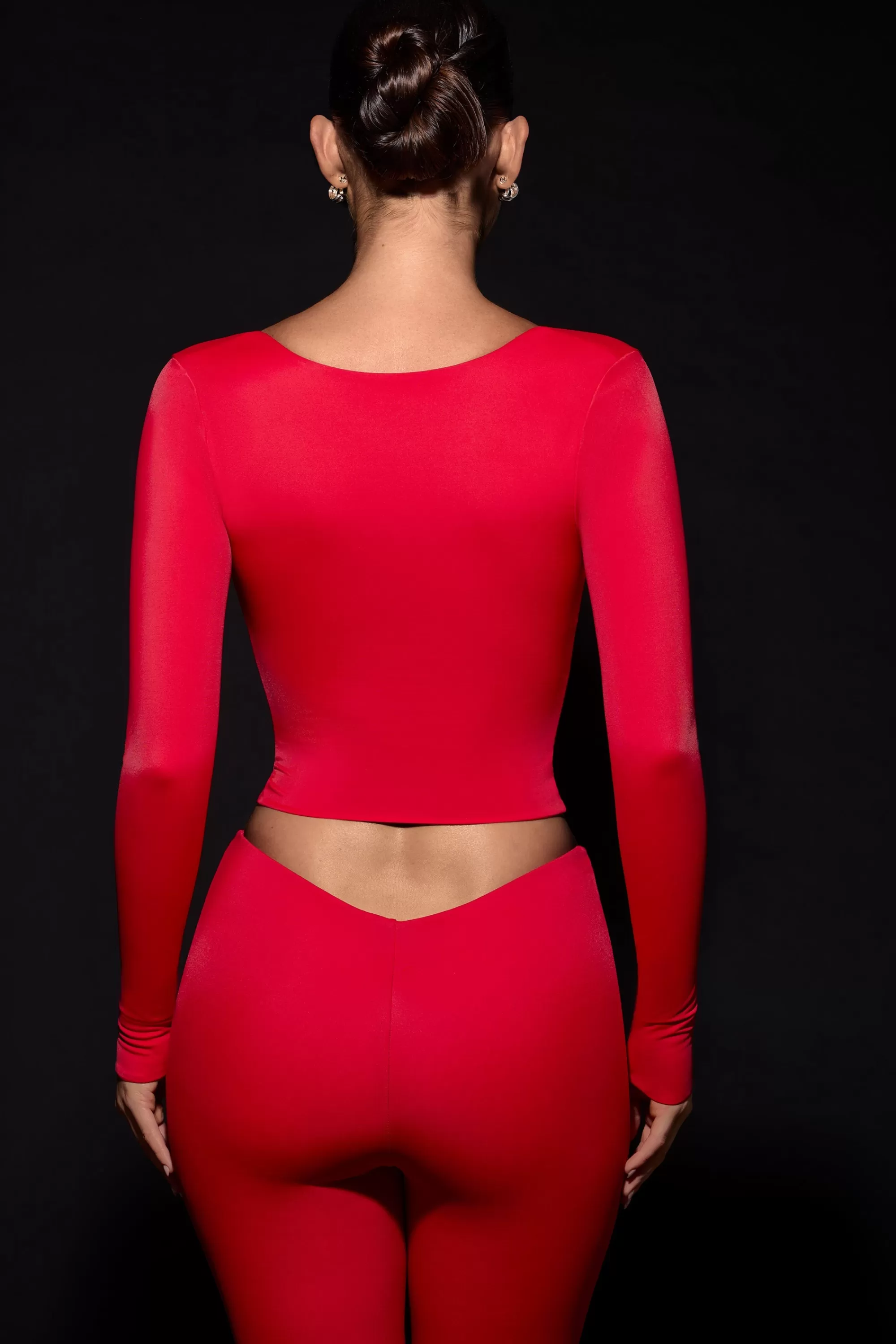 Oh Polly Cut-Out Long-Sleeve Top in Fire Red FireRed Flash Sale