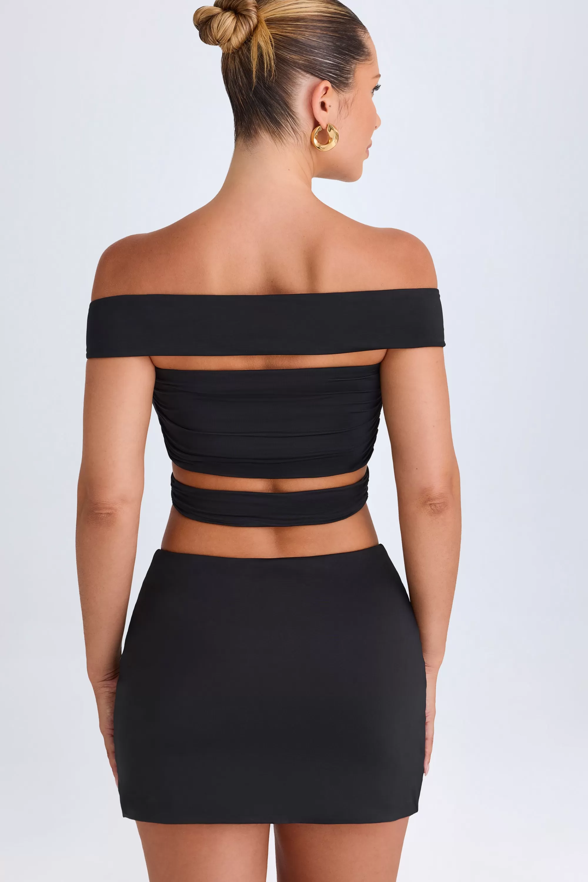 Oh Polly Cut-Out Off-Shoulder Crop Top in Black Store