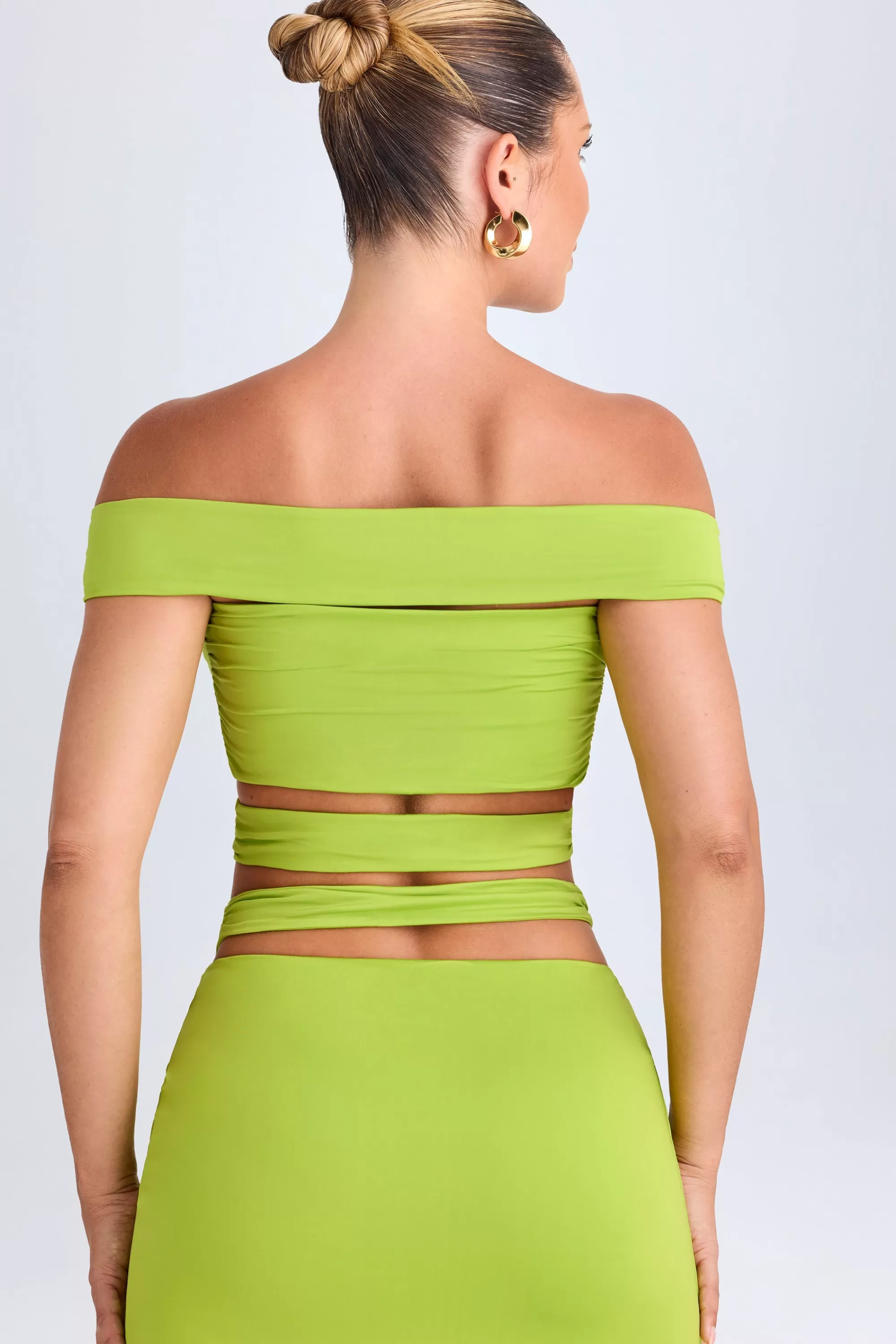 Oh Polly Cut-Out Off-Shoulder Crop Top in Lime Green LimeGreen Flash Sale