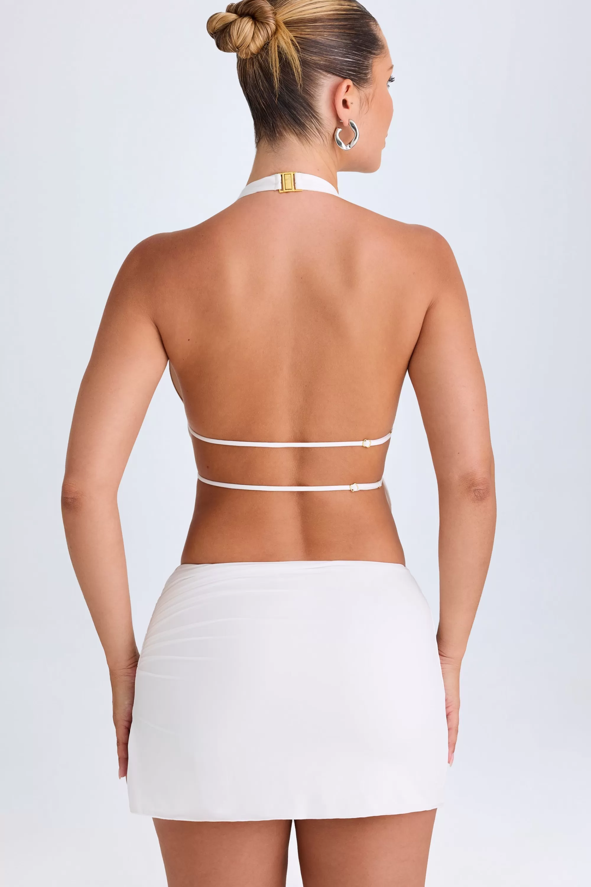 Oh Polly Cut-Out Ruched Halterneck Crop Top in White Flash Sale