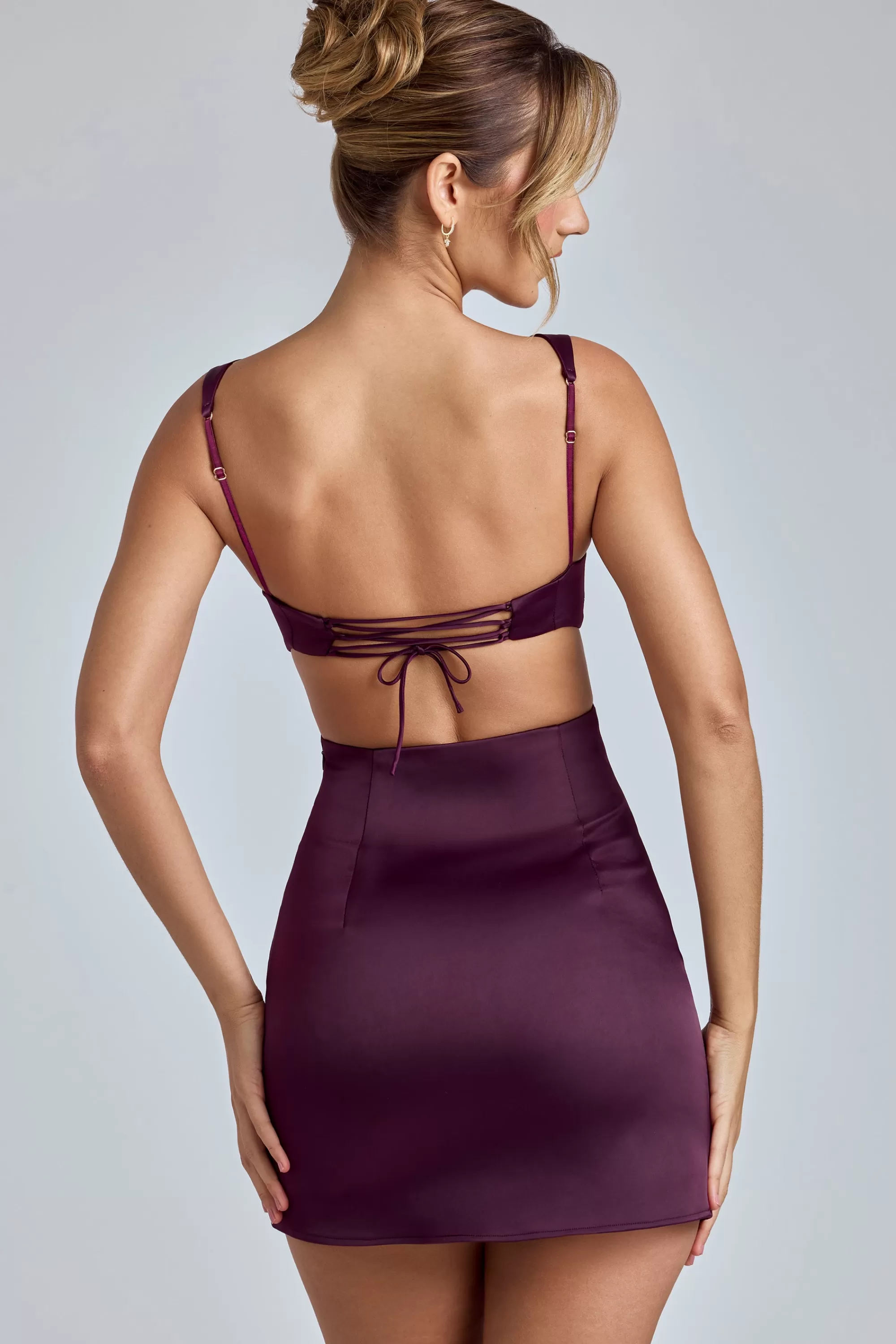 Oh Polly Cut-Out Satin Mini Dress in Plum Cheap