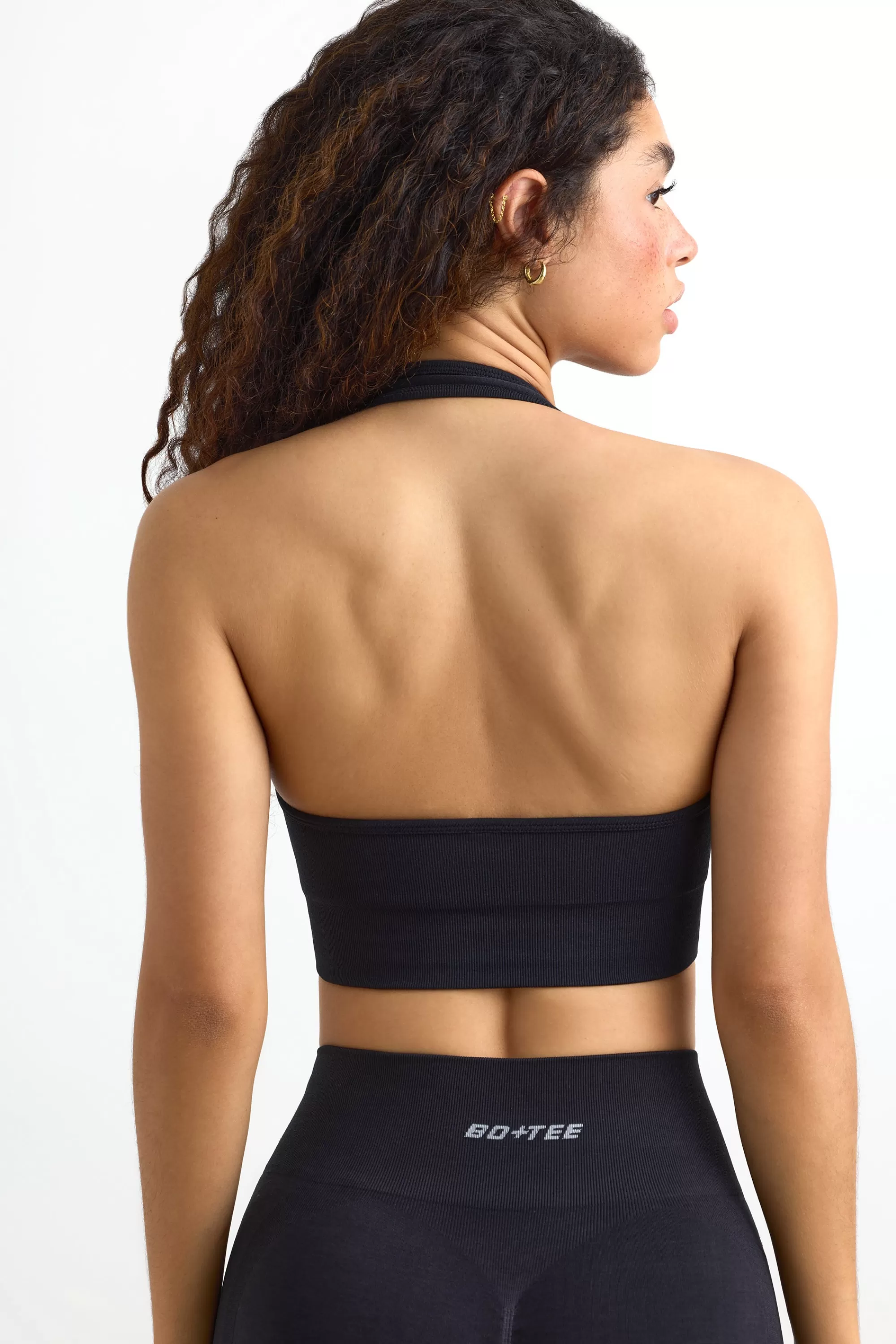 Oh Polly Define Luxe Halterneck Sports Bra in Jet Black Fashion