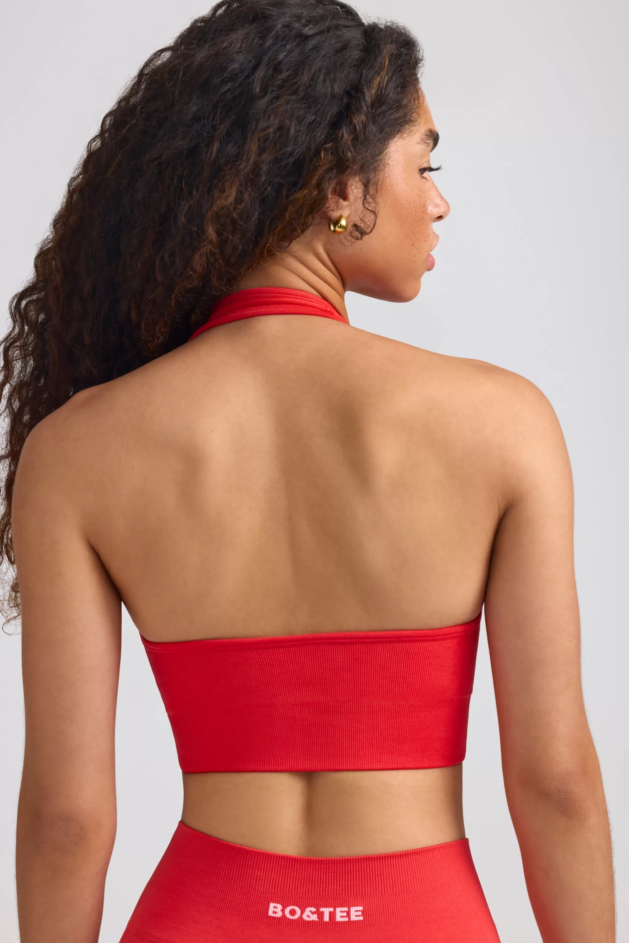 Oh Polly Define Luxe Halterneck Sports Bra in Poppy Red Shop