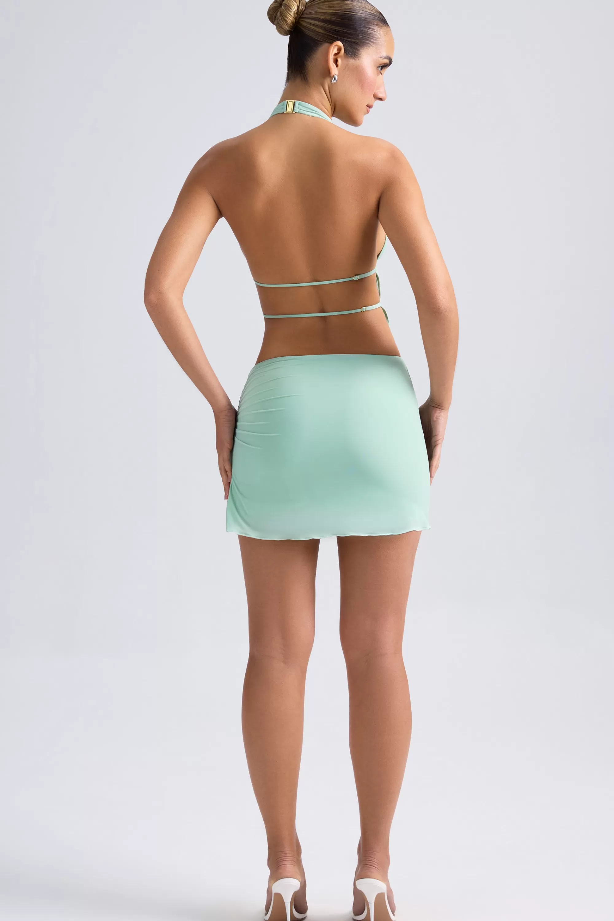 Oh Polly Draped A-Line Mini Skirt in Pastel Green PastelGreen Online