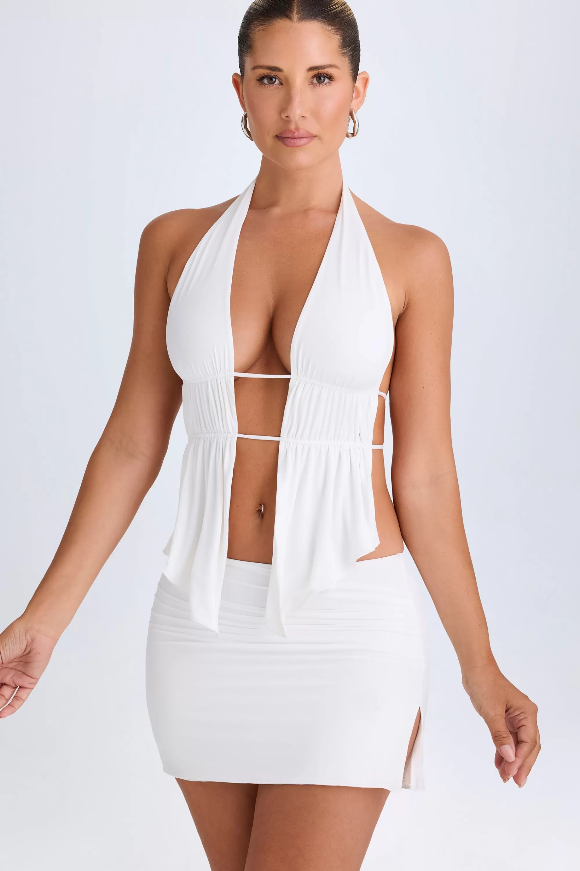 Oh Polly Draped A-Line Mini Skirt in White Sale