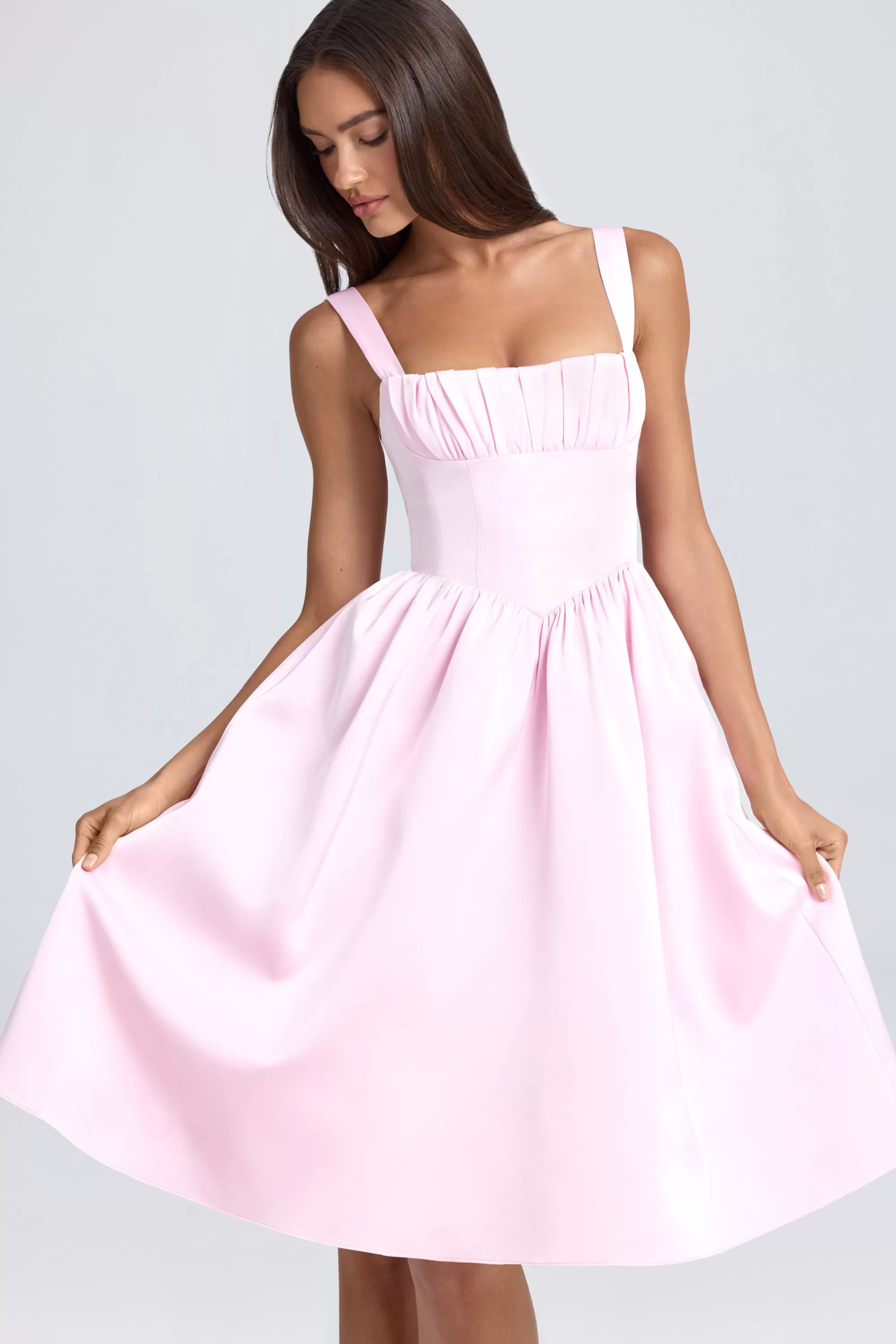 Oh Polly Draped Corset Midaxi Dress in Blush Discount