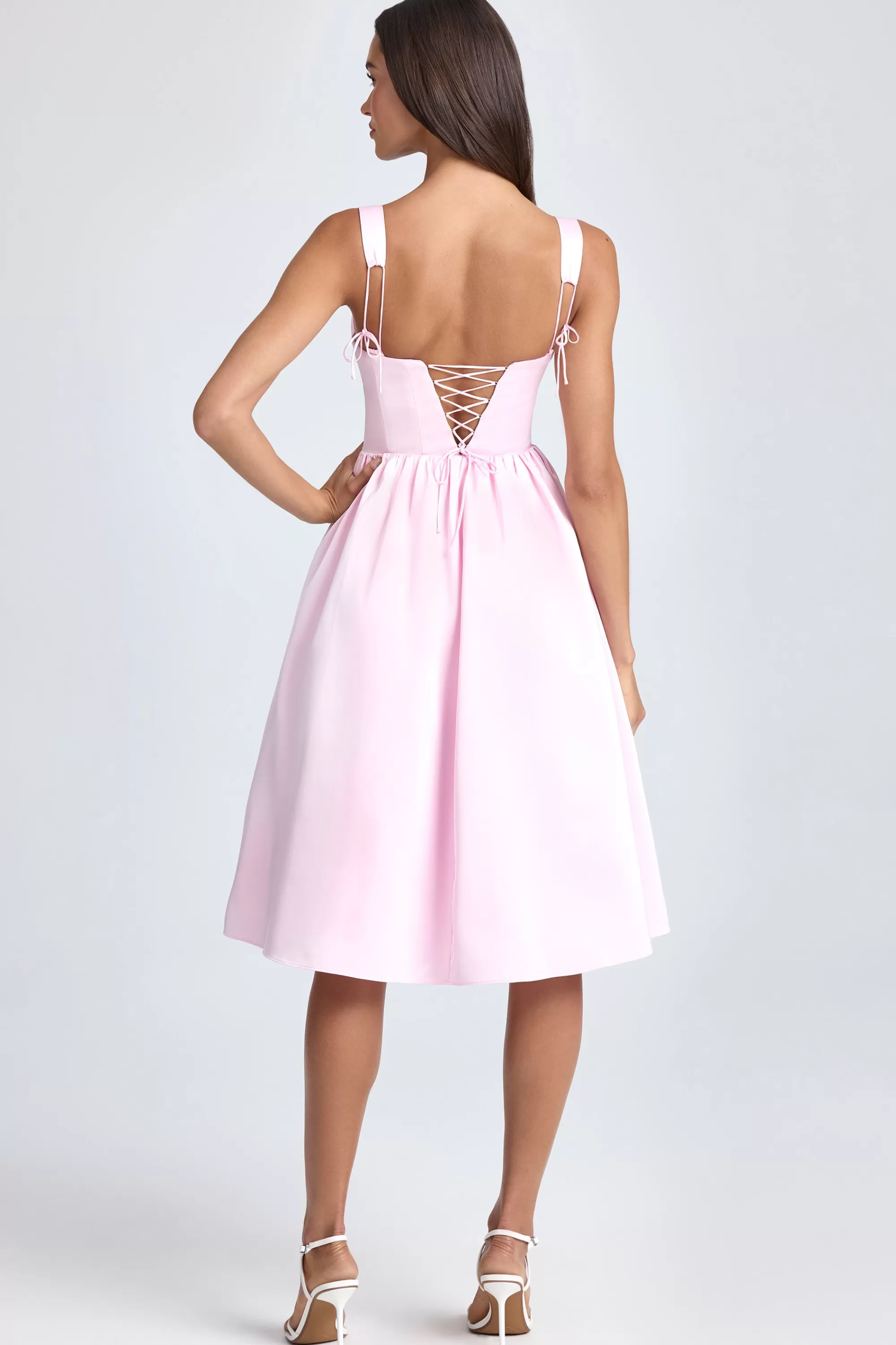 Oh Polly Draped Corset Midaxi Dress in Blush Discount