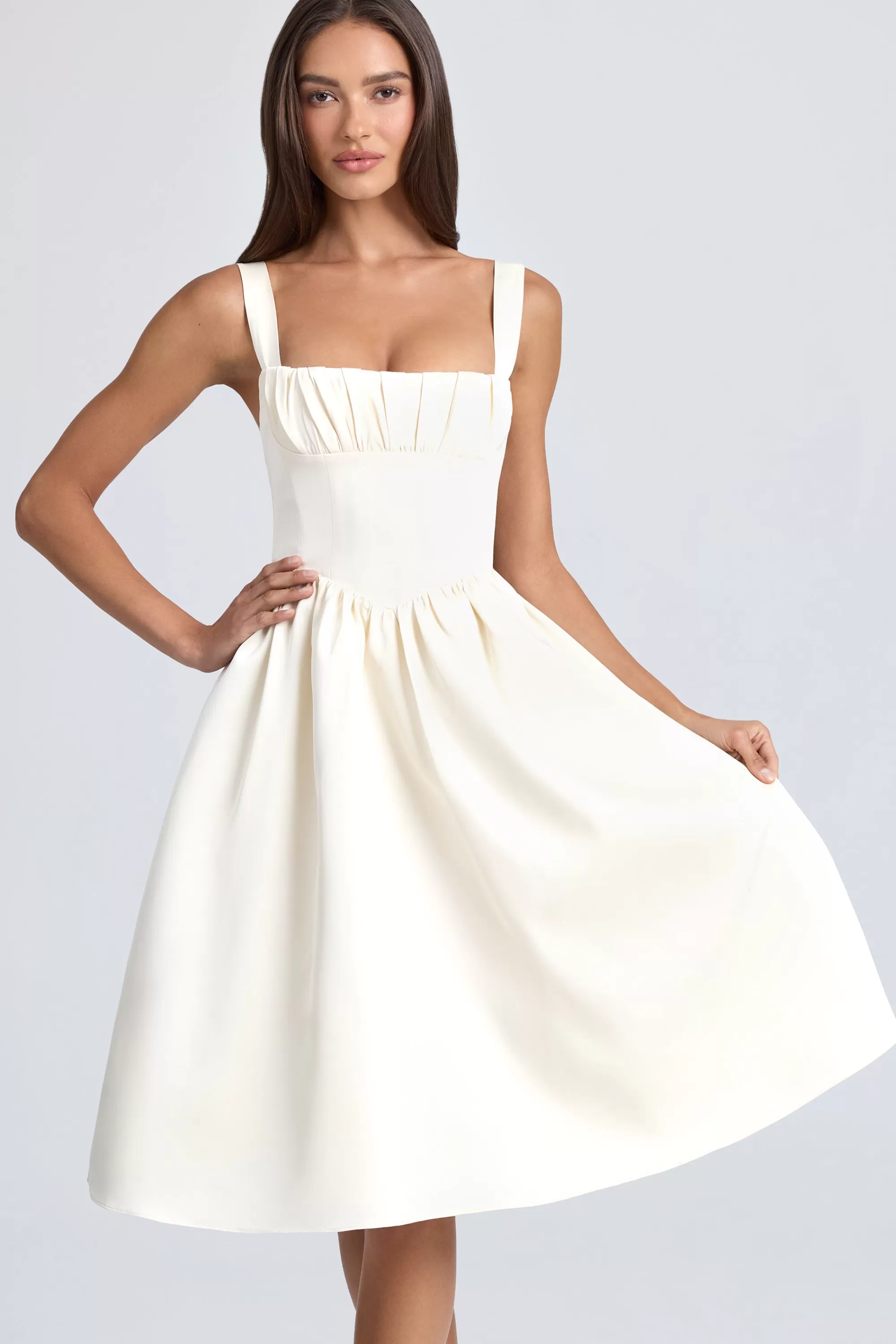 Oh Polly Draped Corset Midaxi Dress in Ivory Cheap