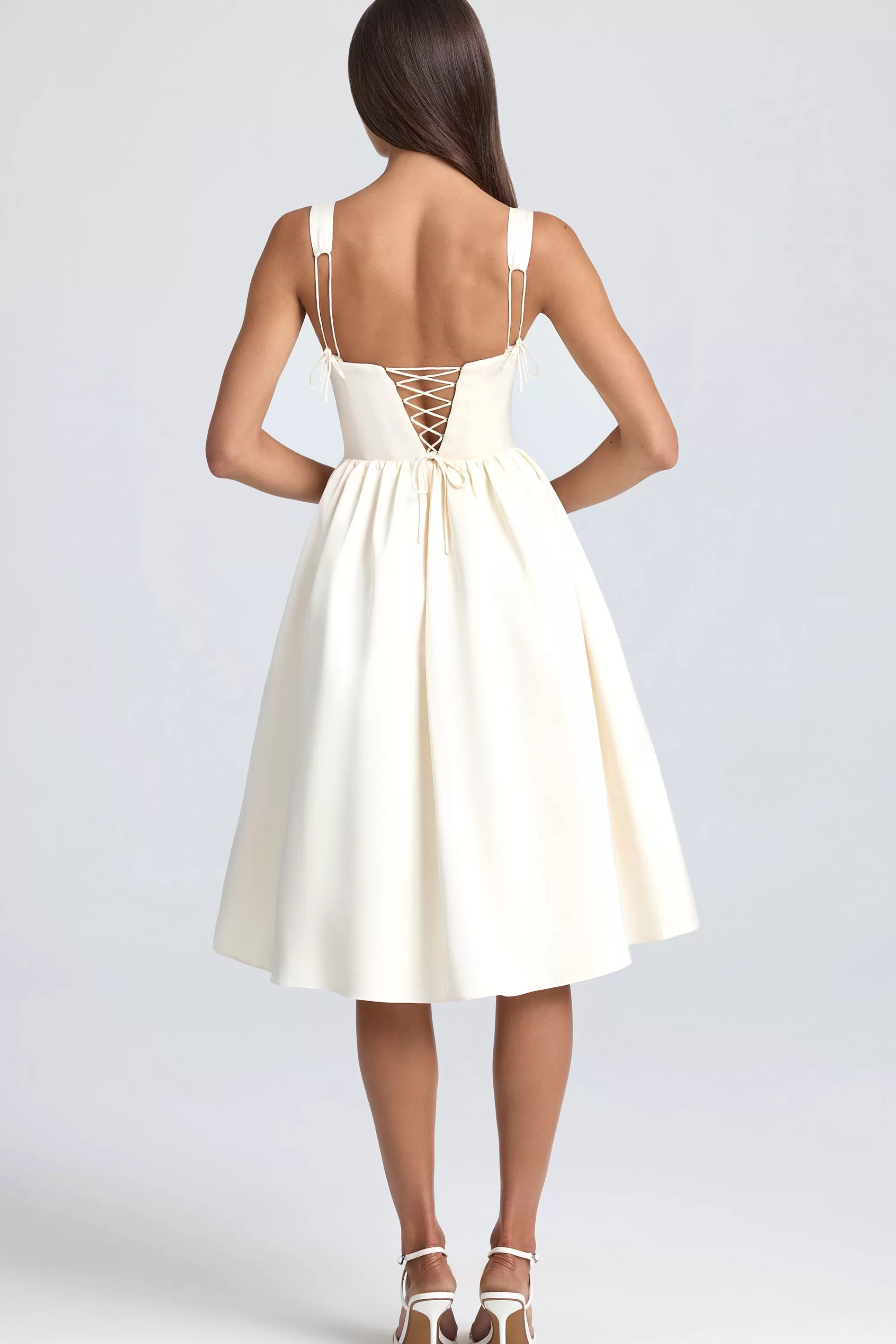 Oh Polly Draped Corset Midaxi Dress in Ivory Cheap