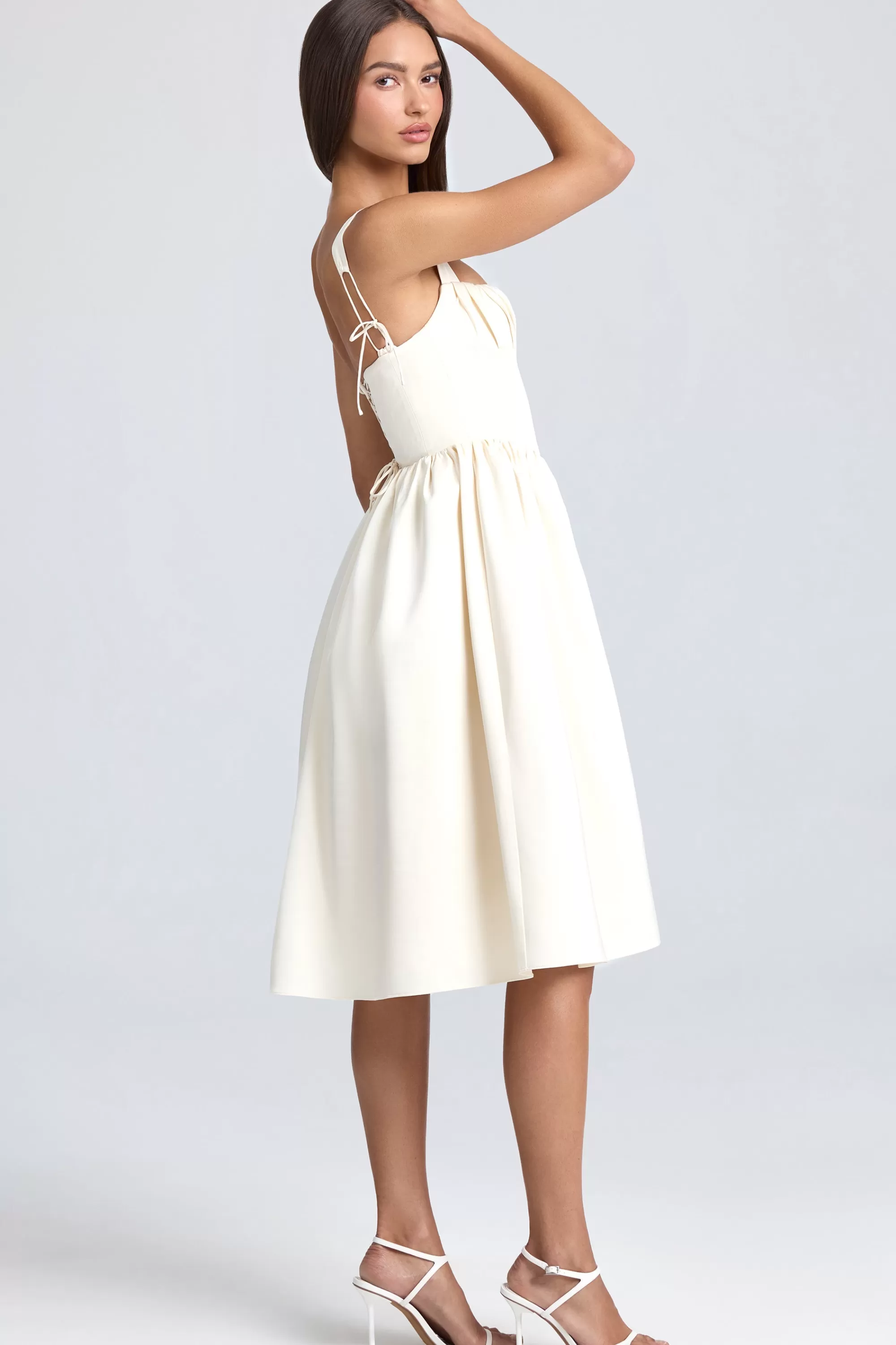 Oh Polly Draped Corset Midaxi Dress in Ivory Cheap