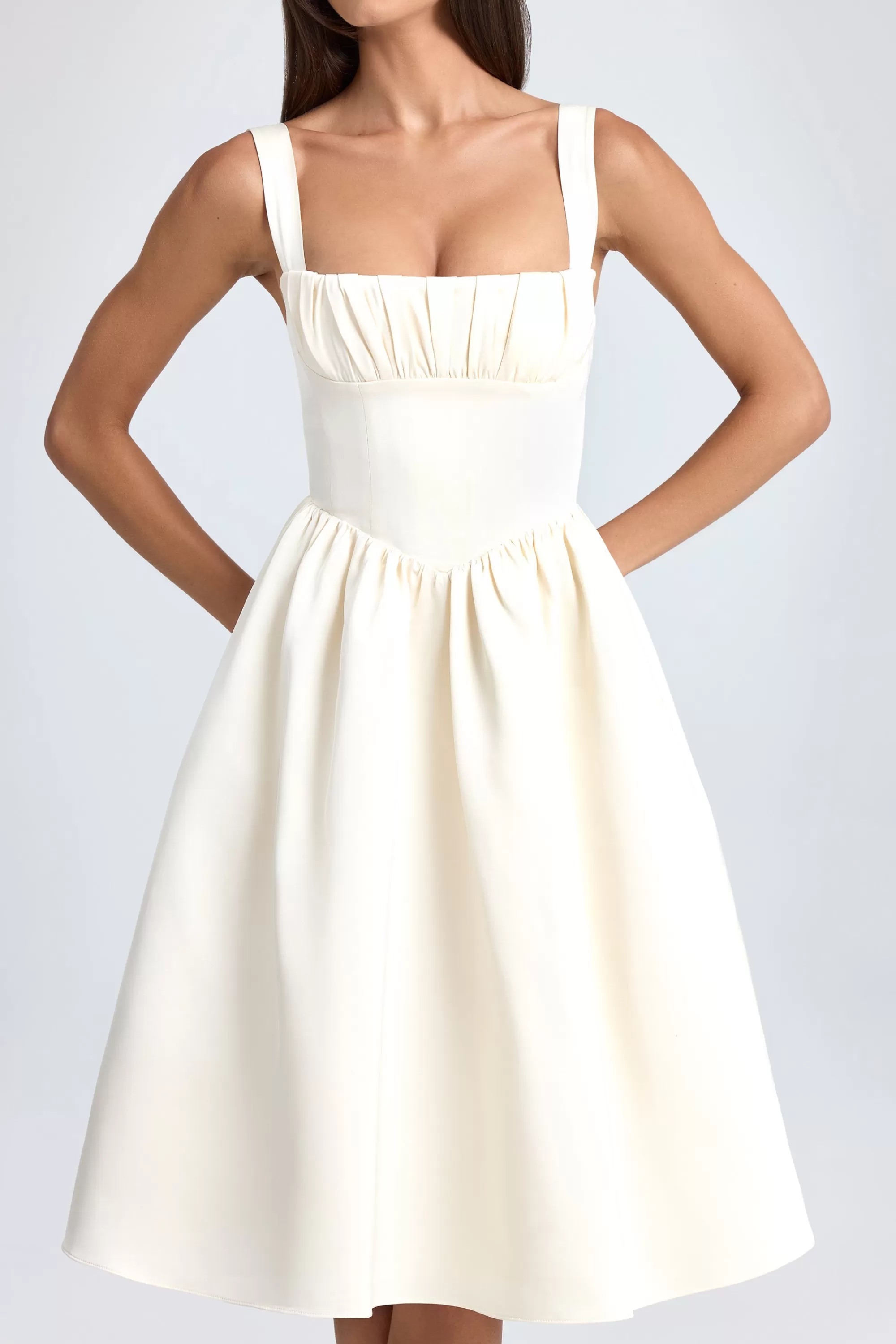 Oh Polly Draped Corset Midaxi Dress in Ivory Cheap