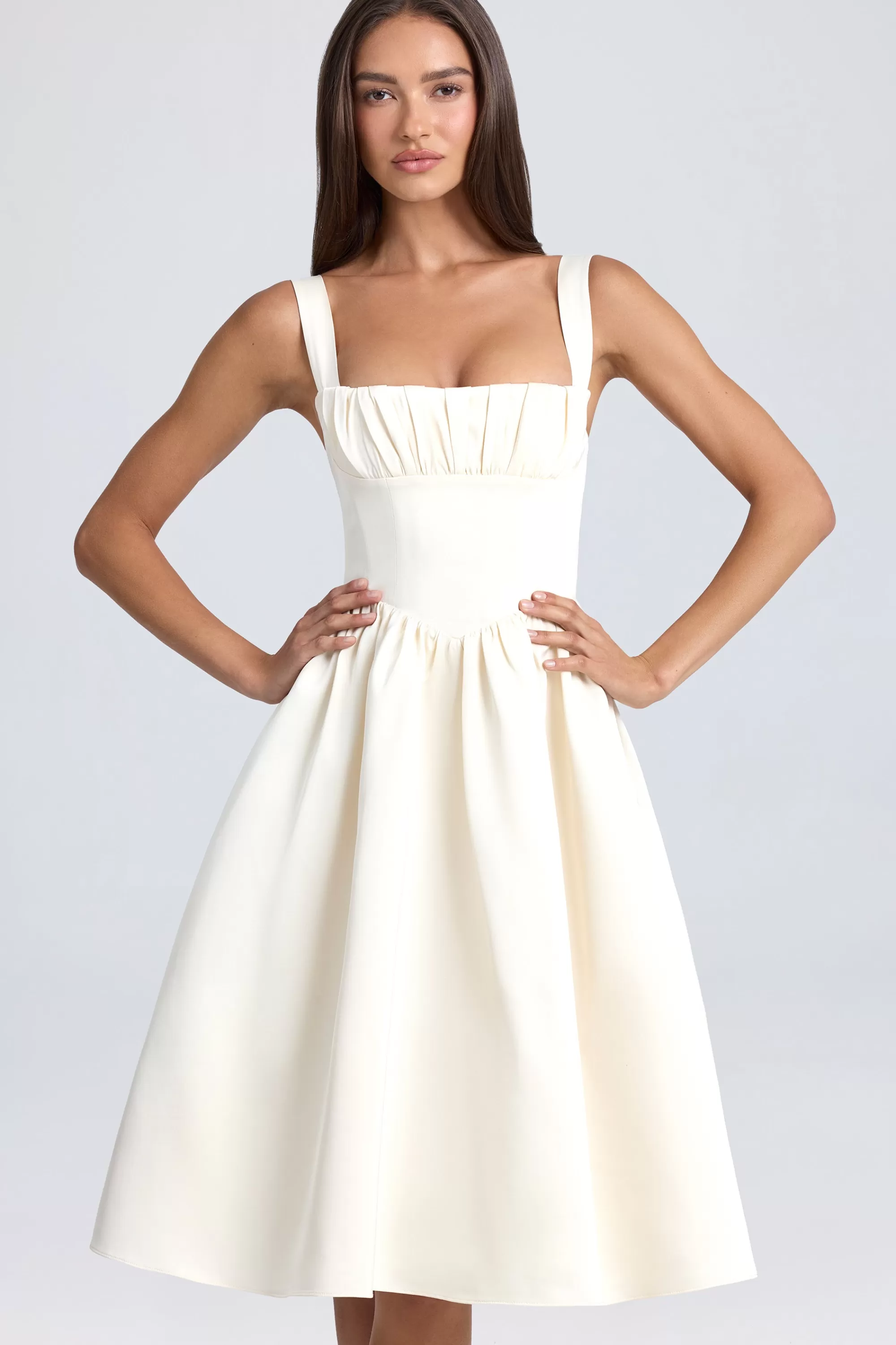 Oh Polly Draped Corset Midaxi Dress in Ivory Cheap