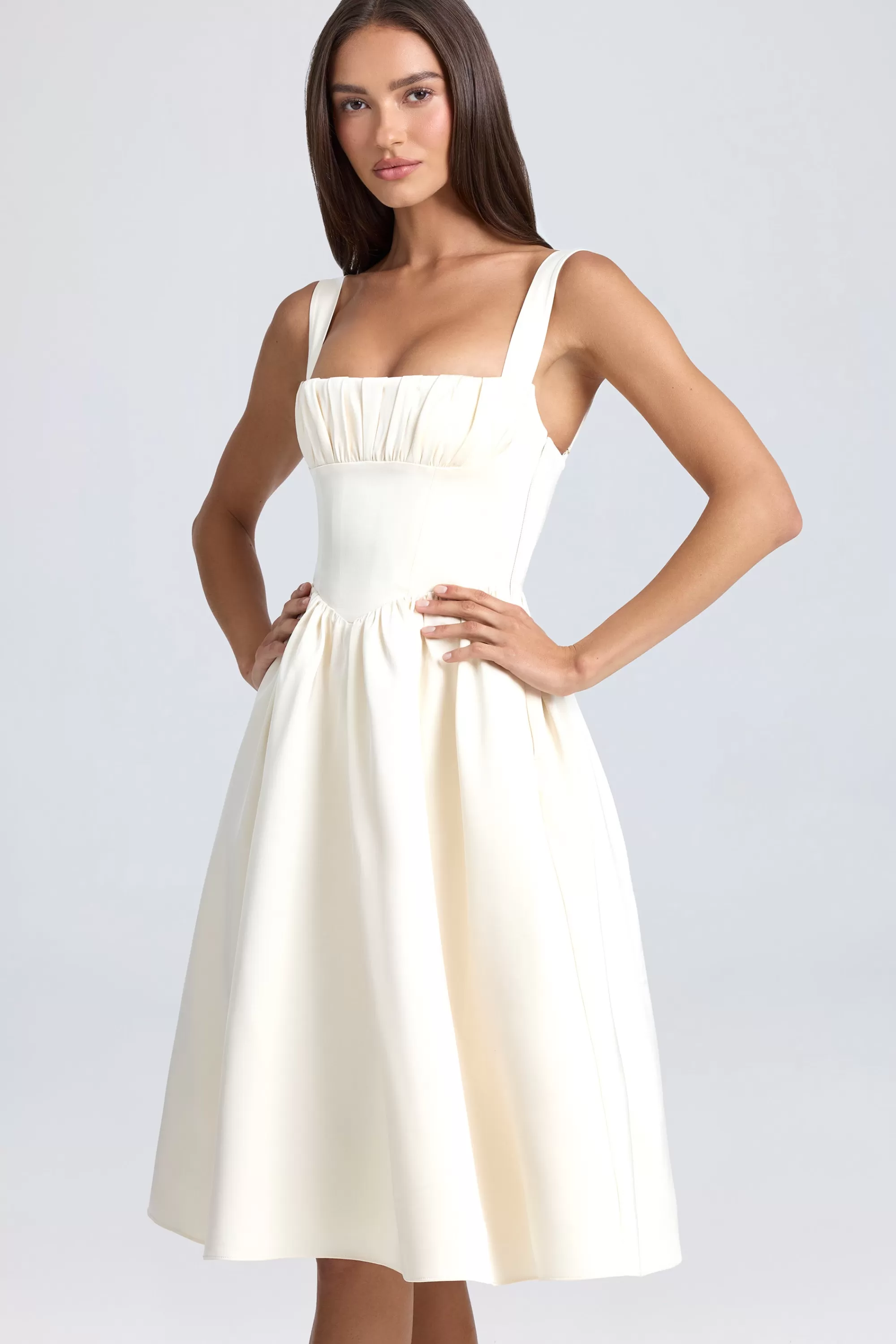 Oh Polly Draped Corset Midaxi Dress in Ivory Cheap