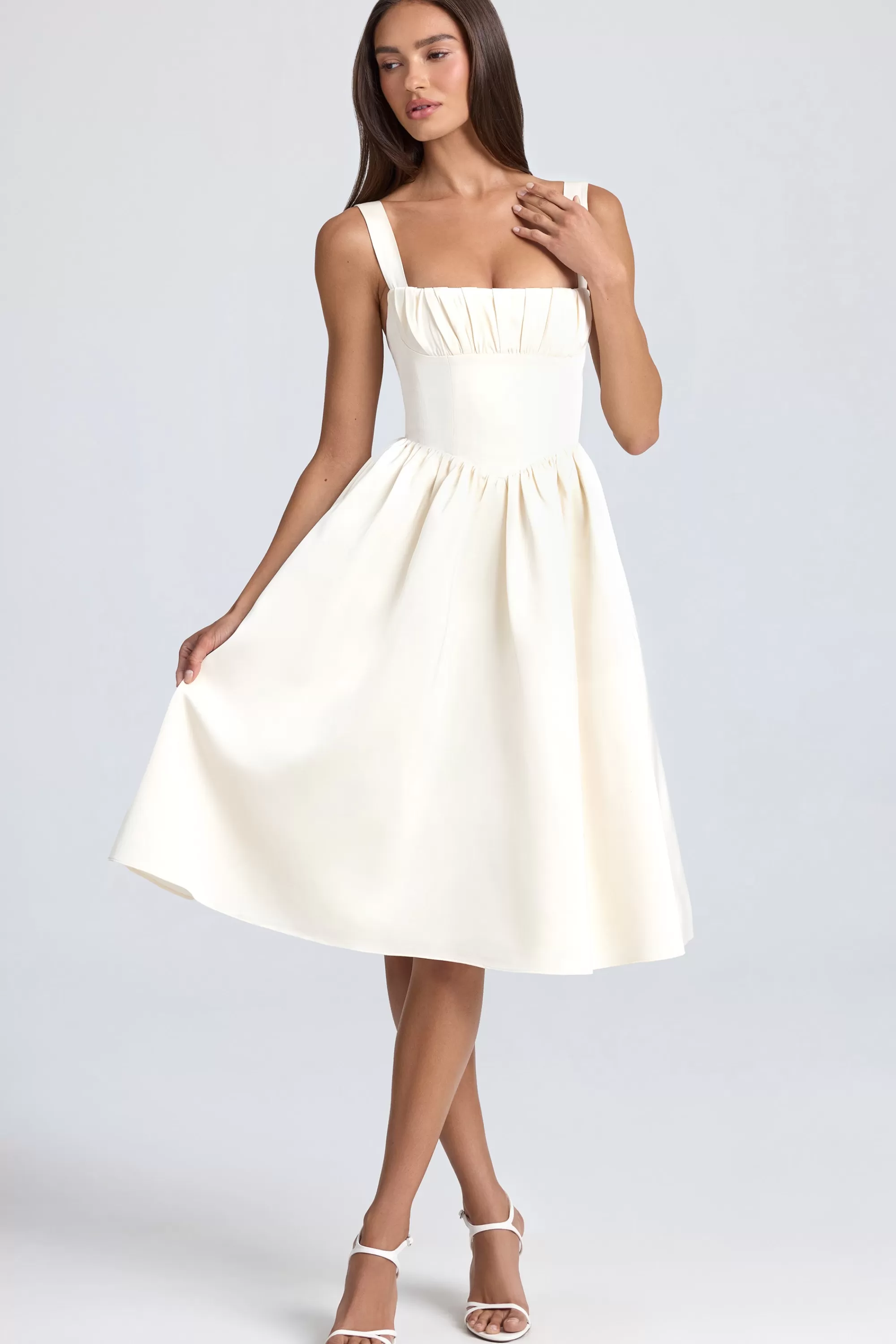 Oh Polly Draped Corset Midaxi Dress in Ivory Cheap