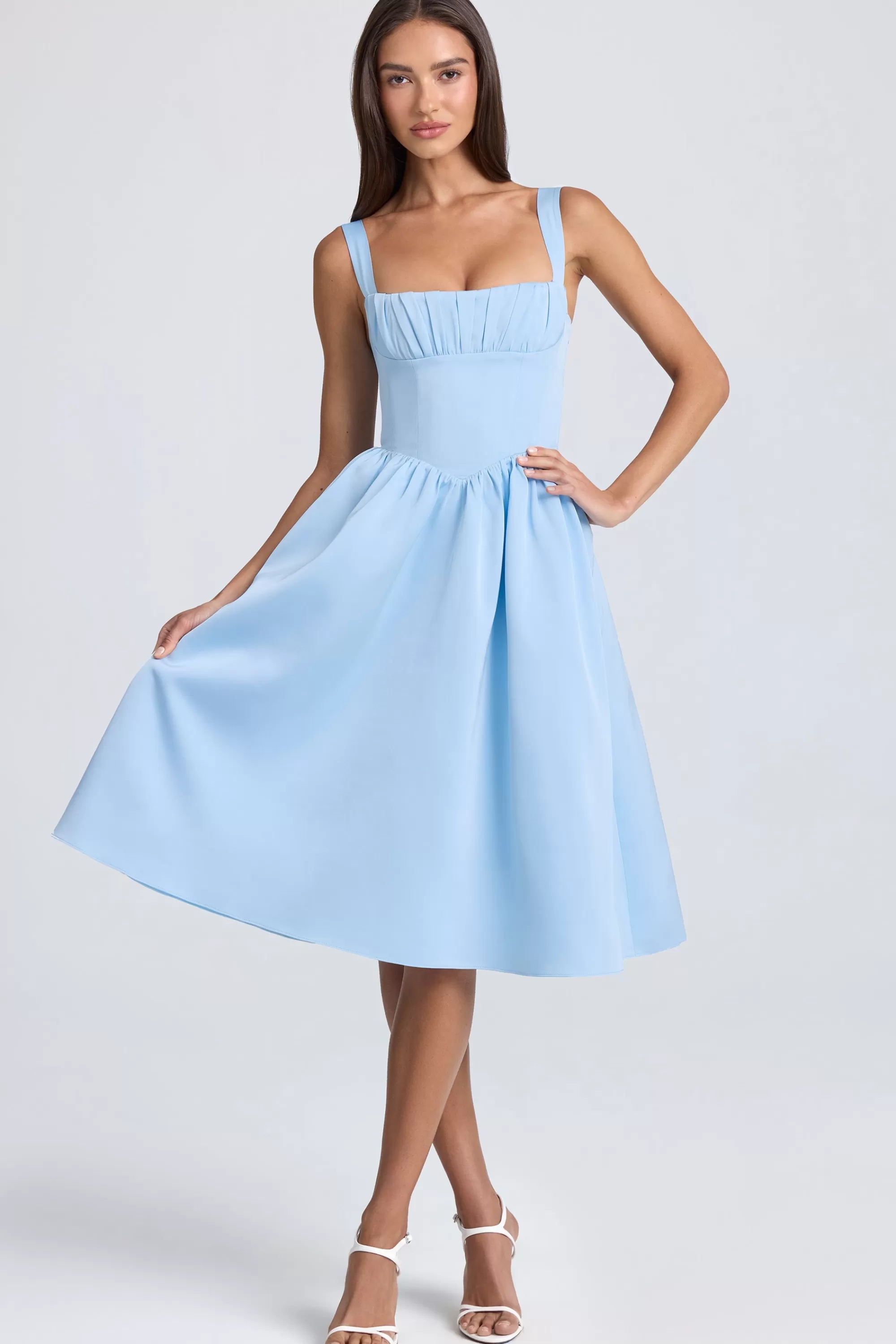 Oh Polly Draped Corset Midaxi Dress in Powder Blue PowderBlue Store