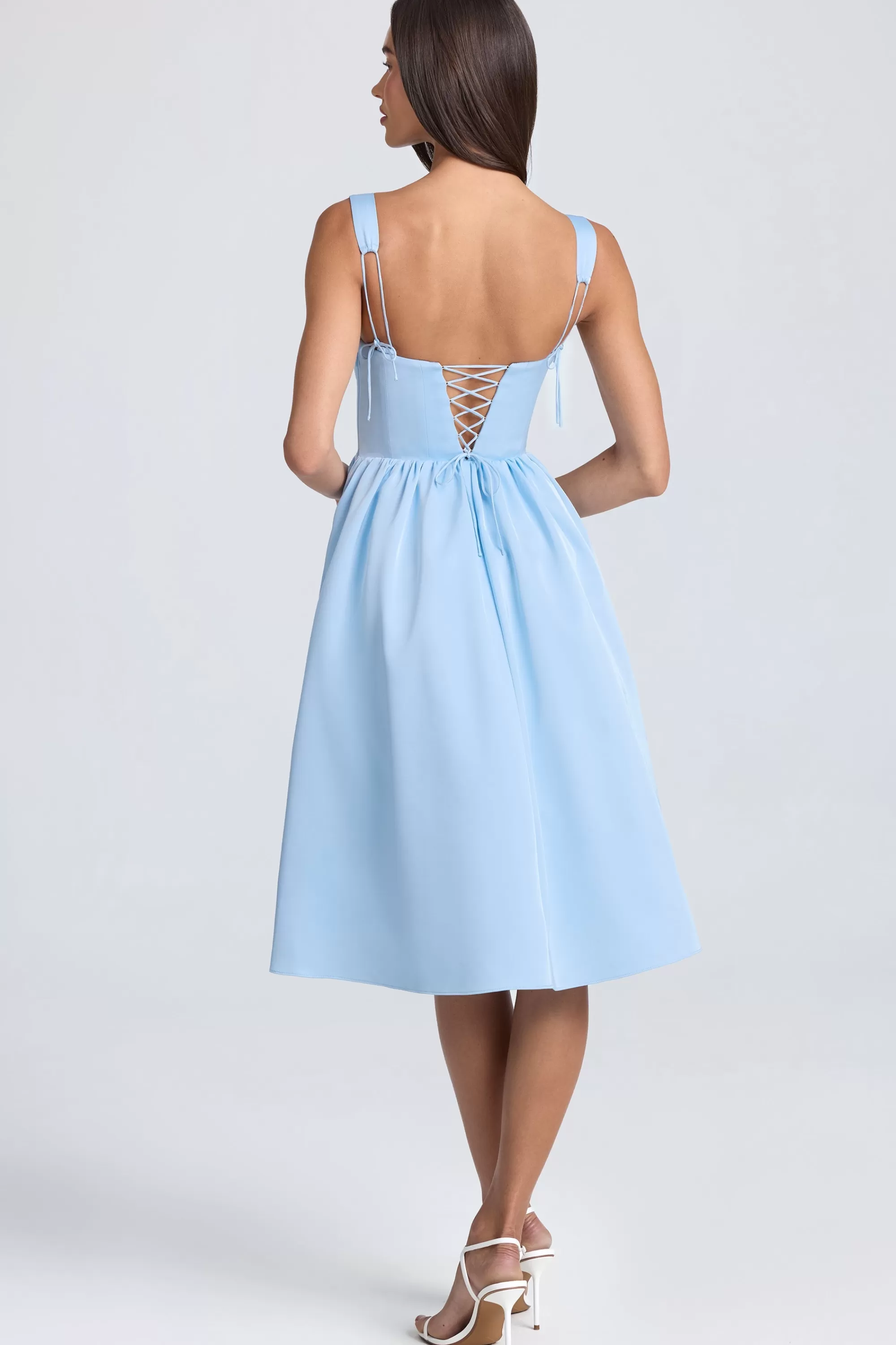 Oh Polly Draped Corset Midaxi Dress in Powder Blue PowderBlue Store