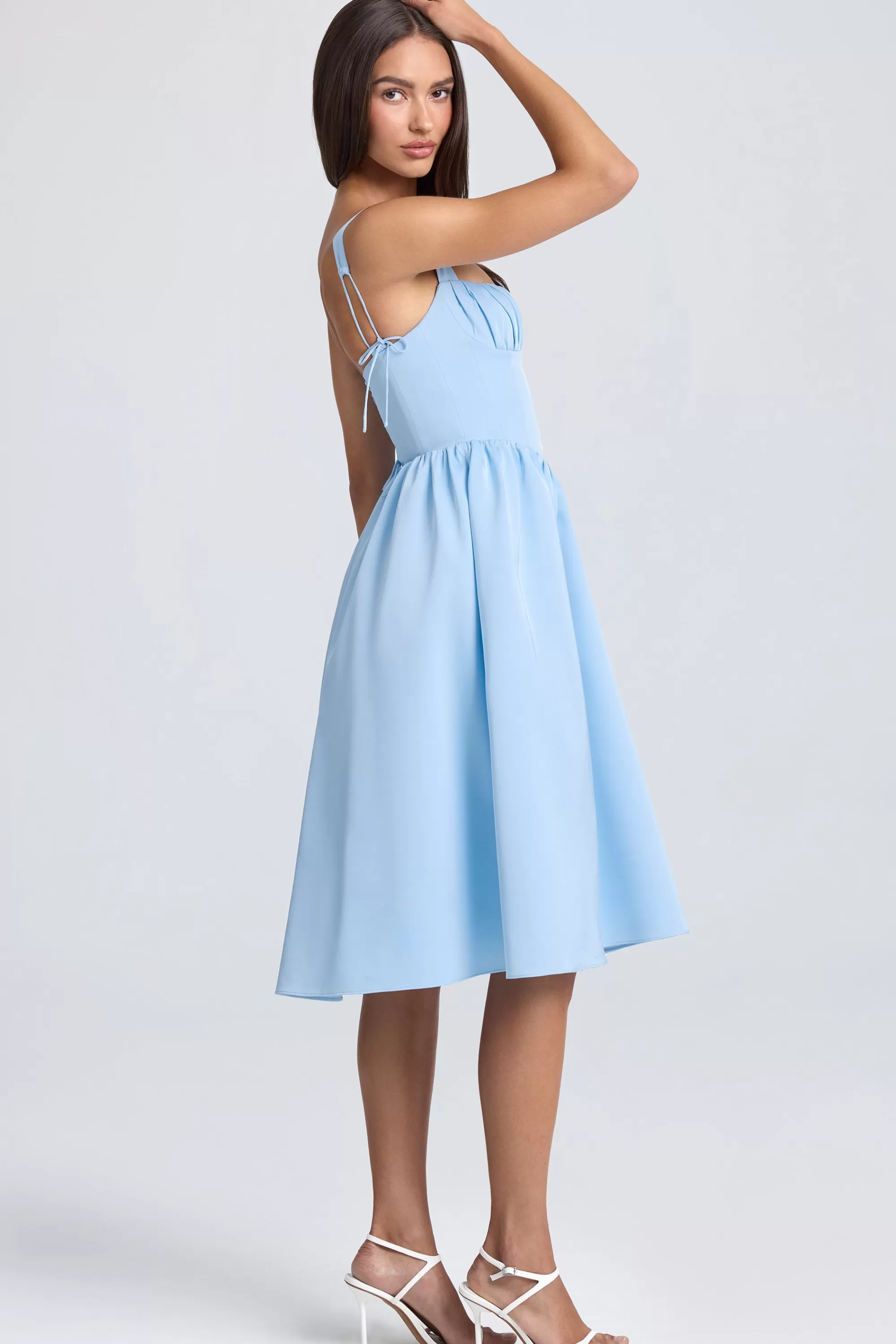 Oh Polly Draped Corset Midaxi Dress in Powder Blue PowderBlue Store