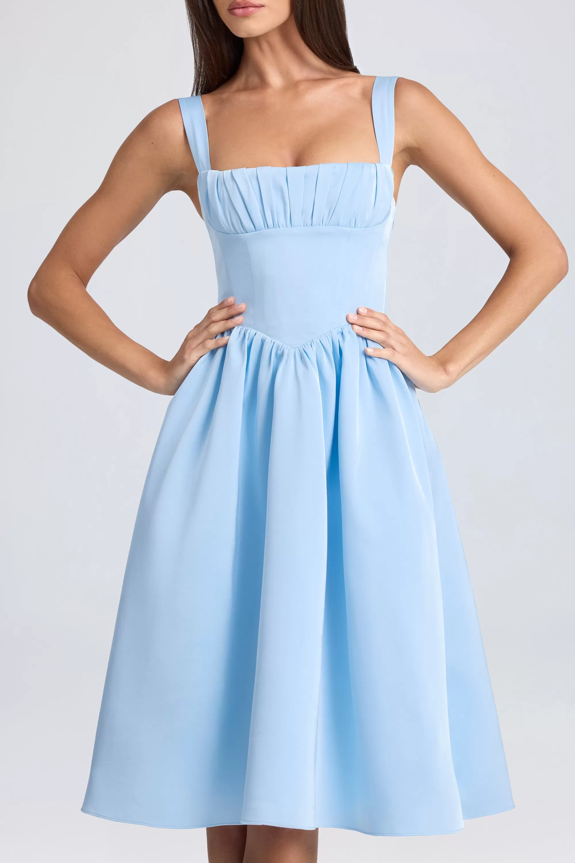 Oh Polly Draped Corset Midaxi Dress in Powder Blue PowderBlue Store