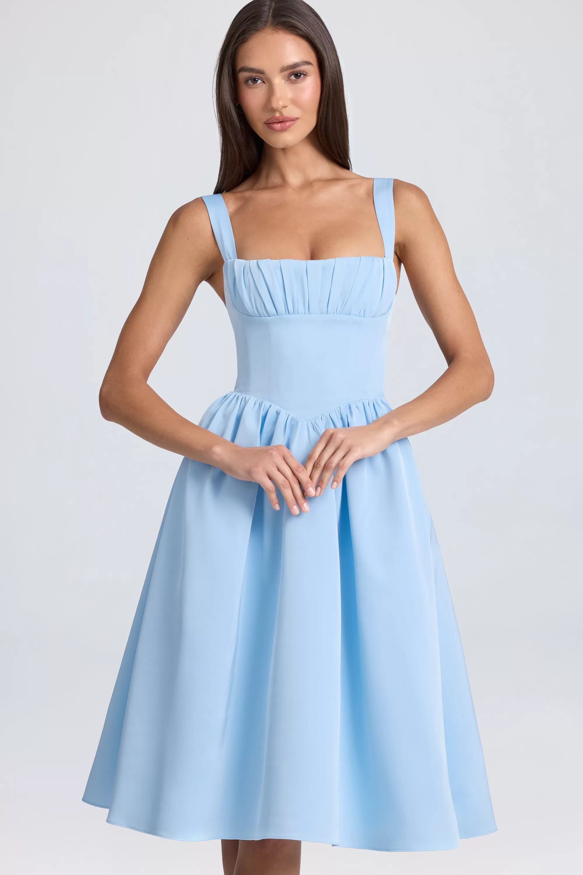 Oh Polly Draped Corset Midaxi Dress in Powder Blue PowderBlue Store