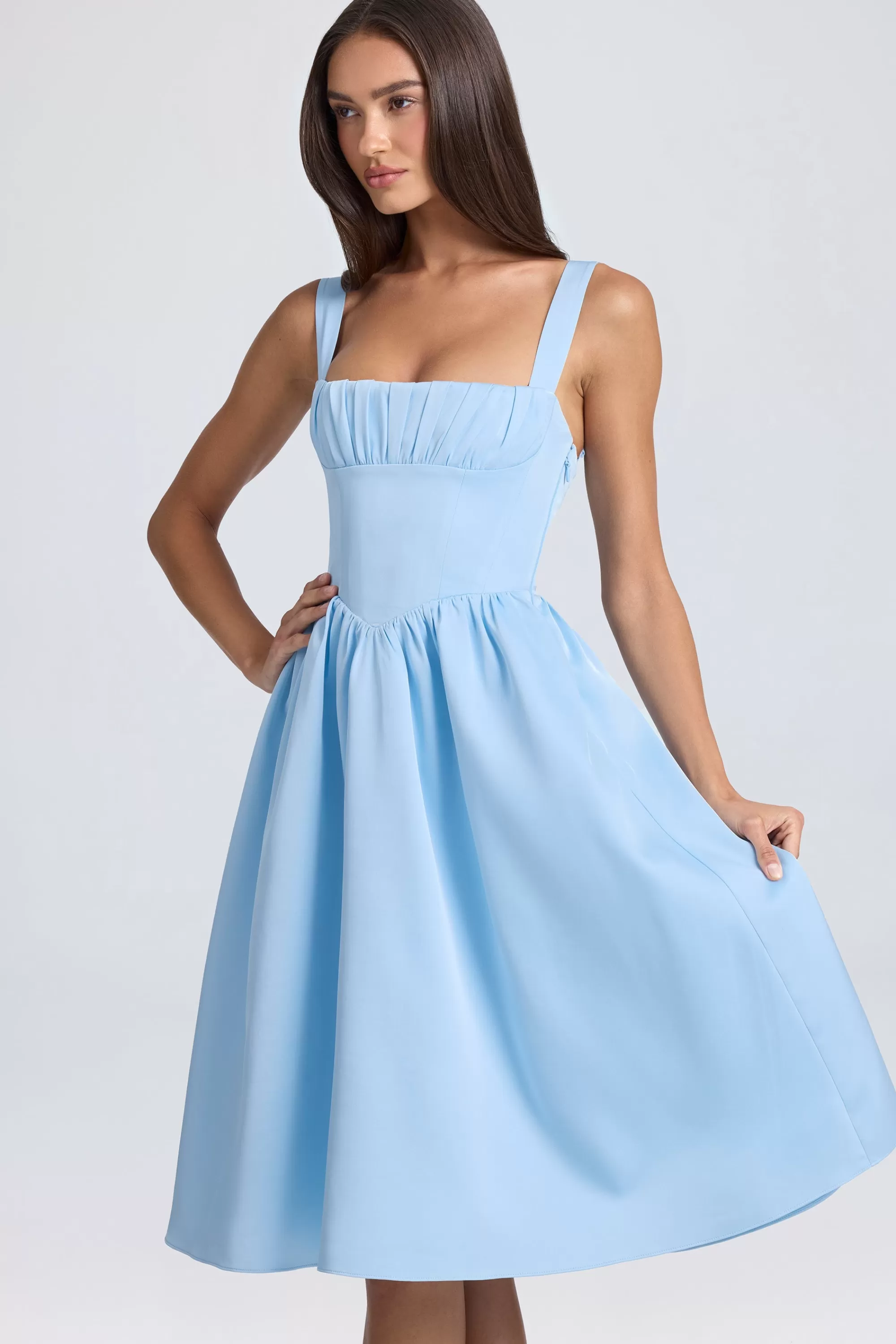 Oh Polly Draped Corset Midaxi Dress in Powder Blue PowderBlue Store
