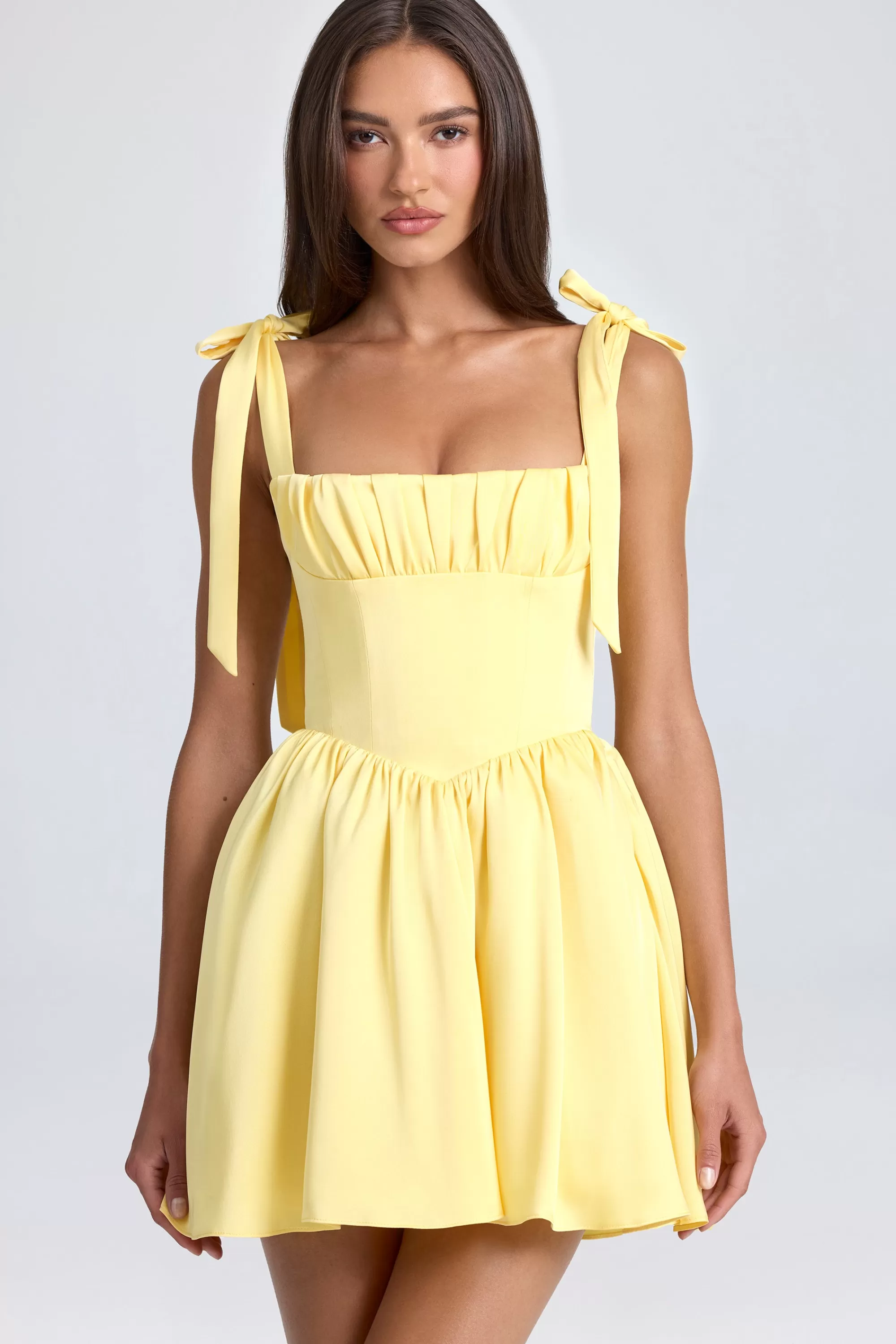 Oh Polly Draped Corset Mini Dress in Lemon Sherbet LemonSherbet Fashion