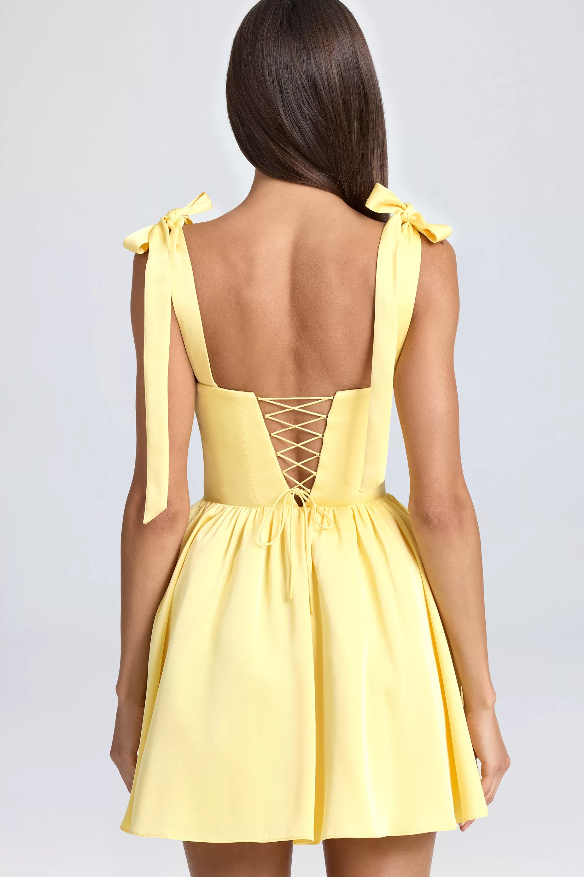 Oh Polly Draped Corset Mini Dress in Lemon Sherbet LemonSherbet Fashion