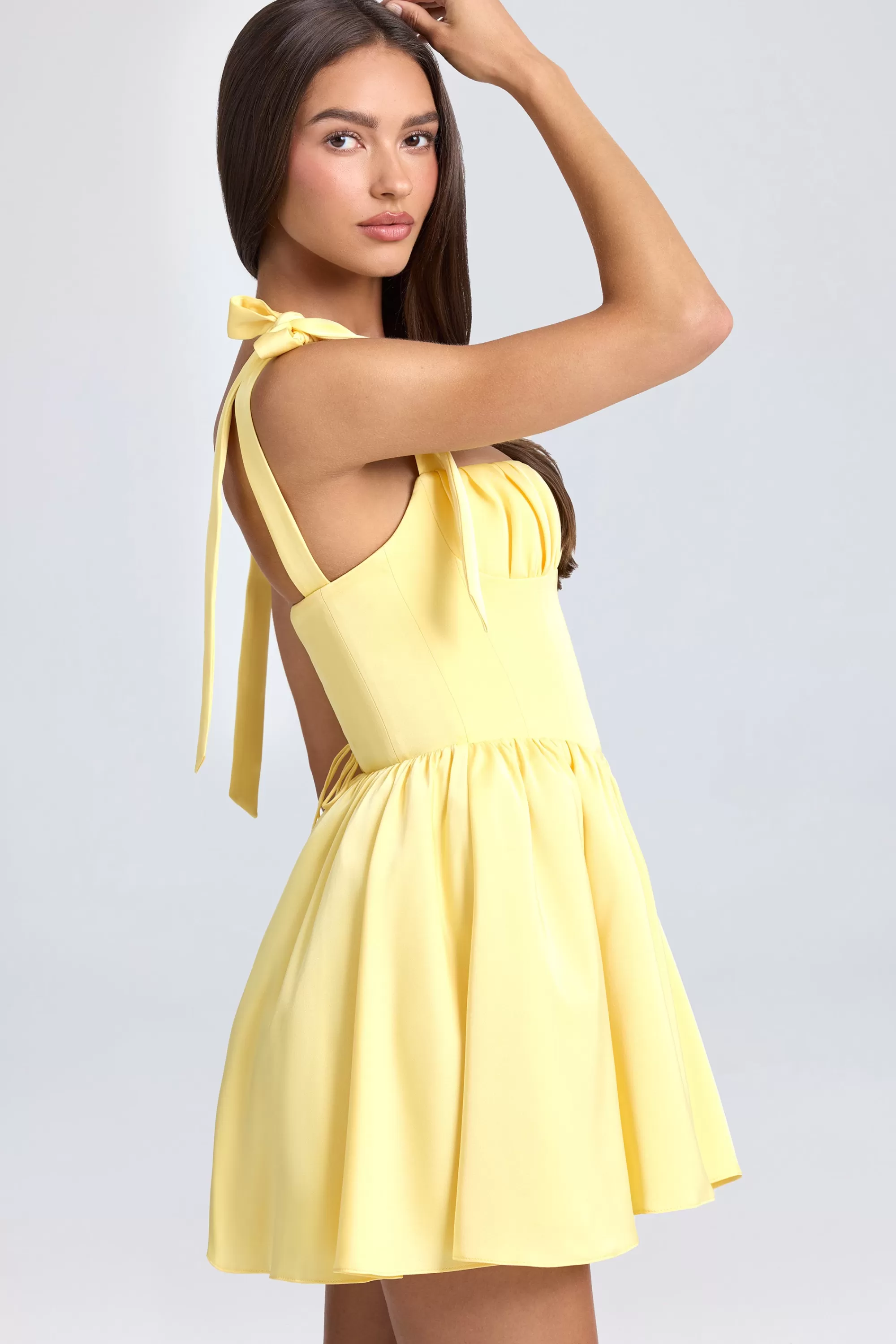 Oh Polly Draped Corset Mini Dress in Lemon Sherbet LemonSherbet Fashion