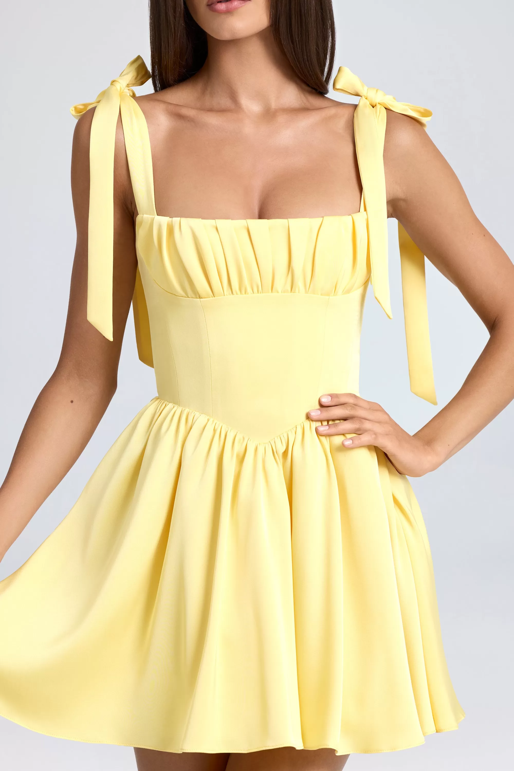 Oh Polly Draped Corset Mini Dress in Lemon Sherbet LemonSherbet Fashion
