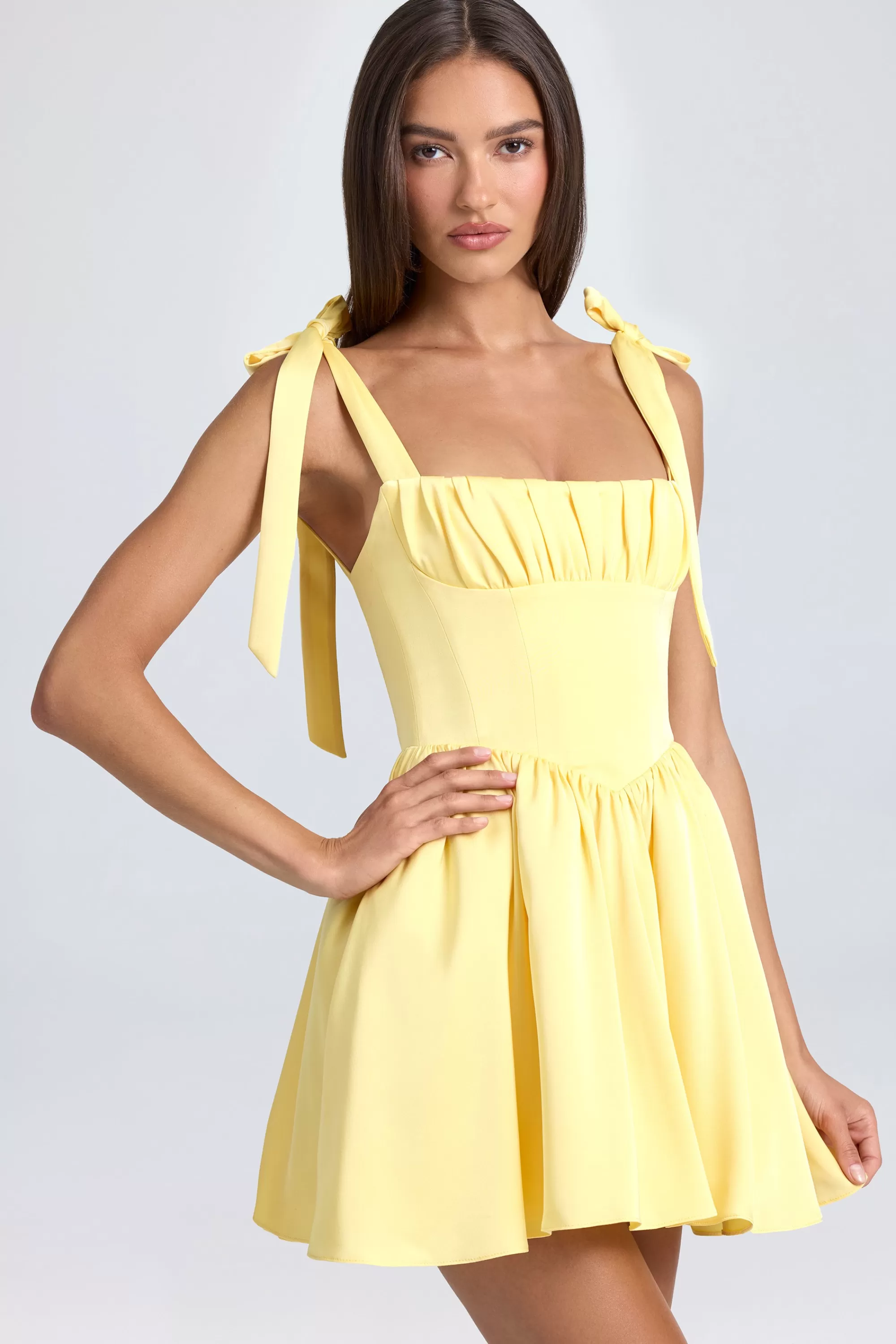 Oh Polly Draped Corset Mini Dress in Lemon Sherbet LemonSherbet Fashion