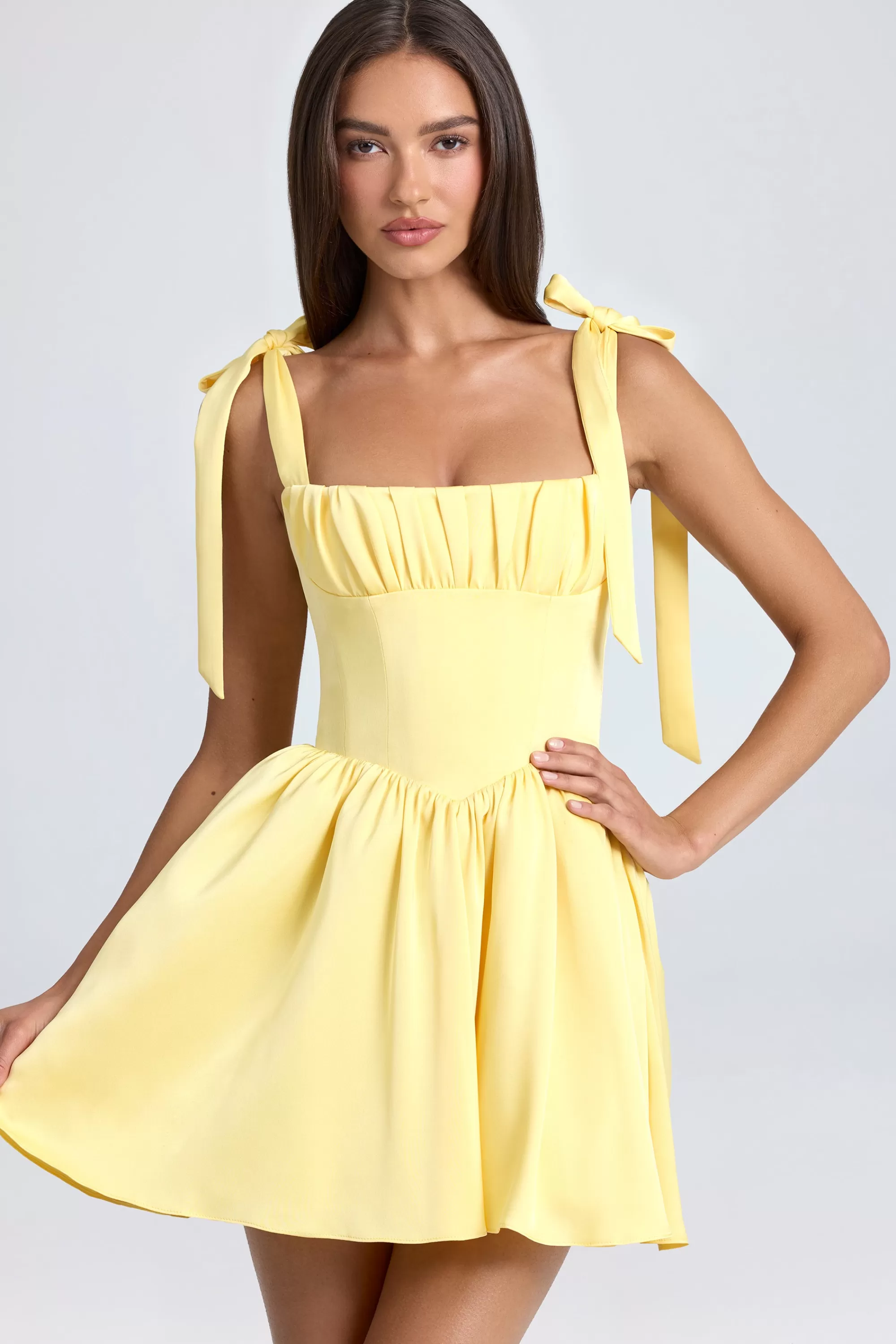 Oh Polly Draped Corset Mini Dress in Lemon Sherbet LemonSherbet Fashion