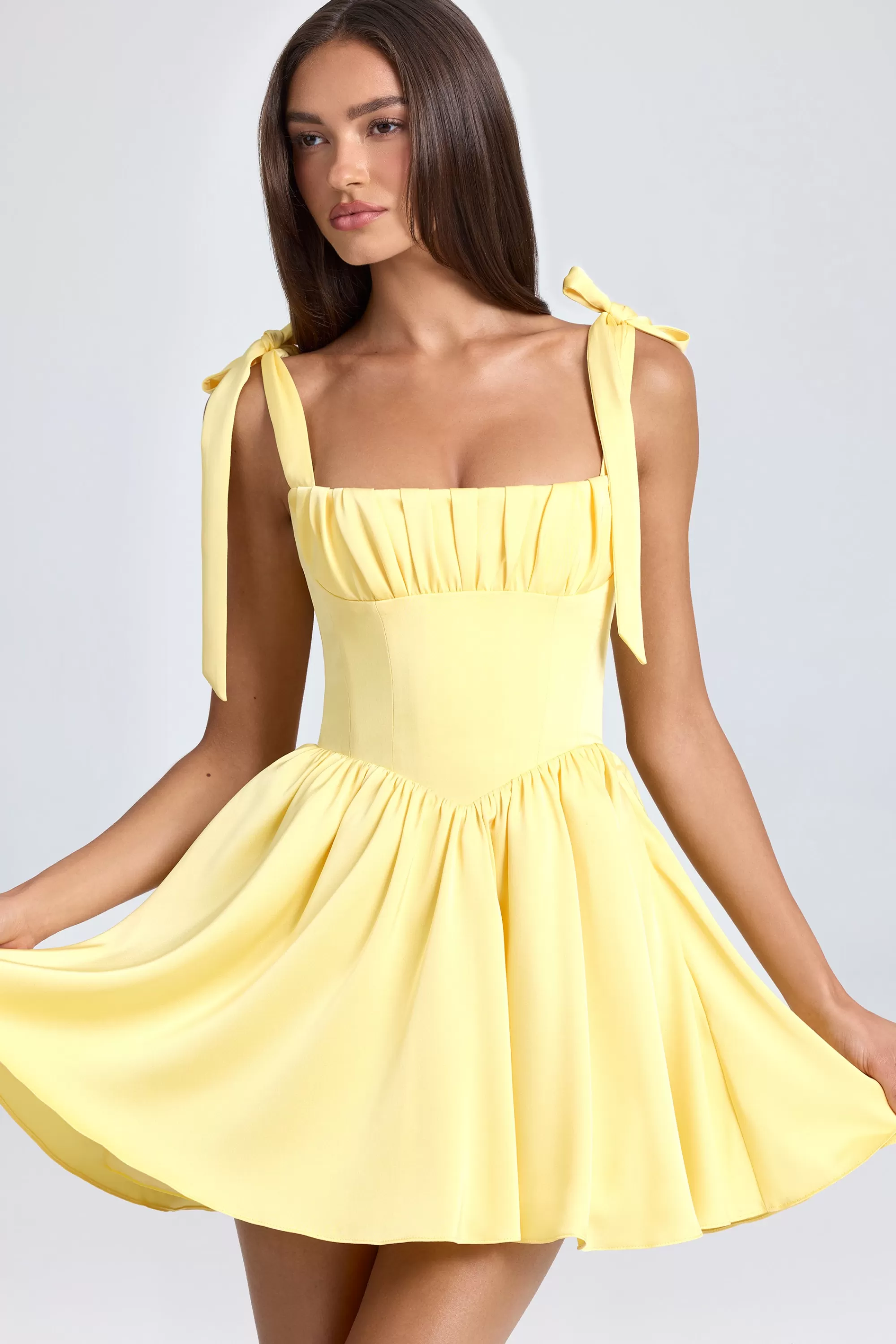 Oh Polly Draped Corset Mini Dress in Lemon Sherbet LemonSherbet Fashion