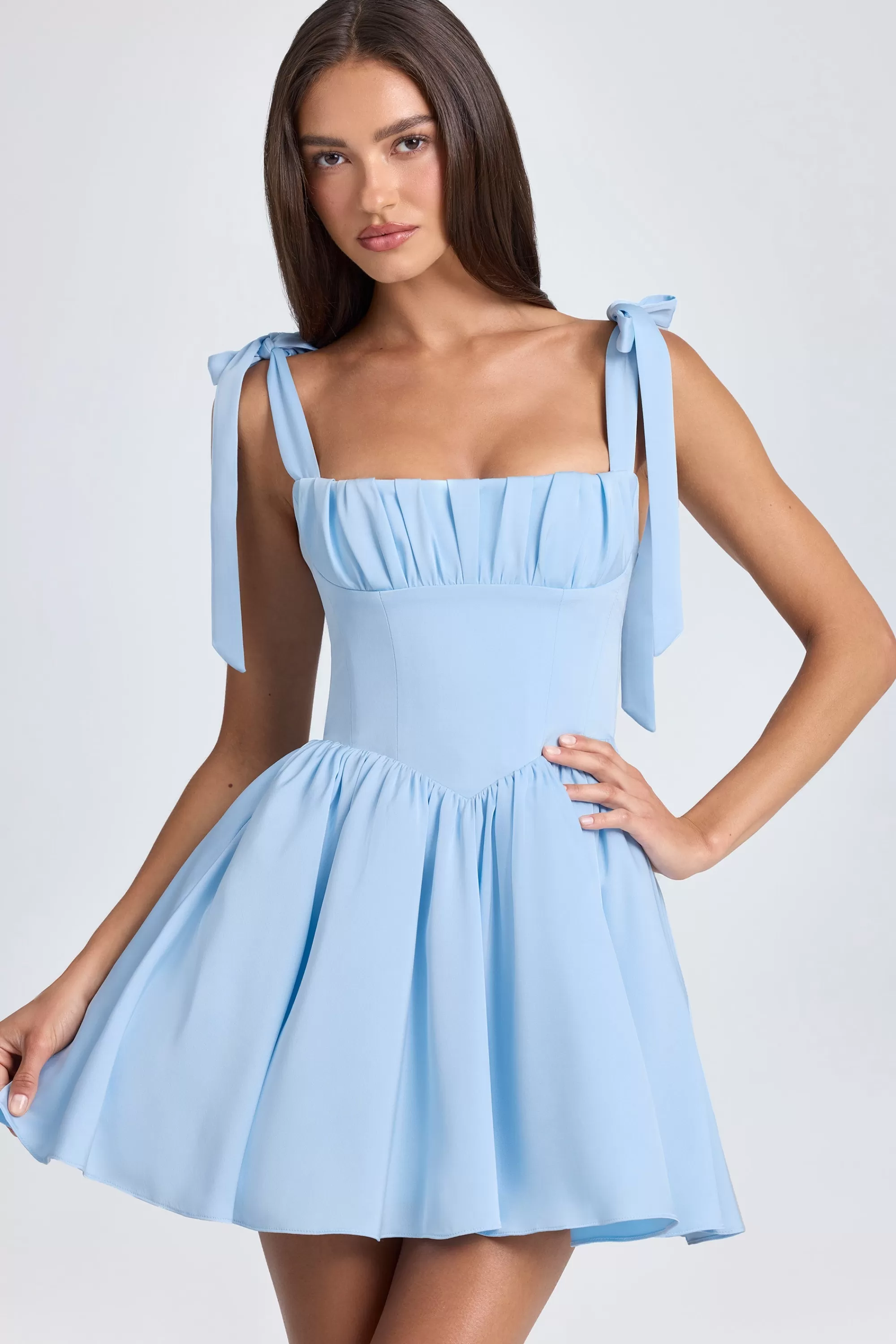 Oh Polly Draped Corset Mini Dress in Powder Blue PowderBlue Outlet
