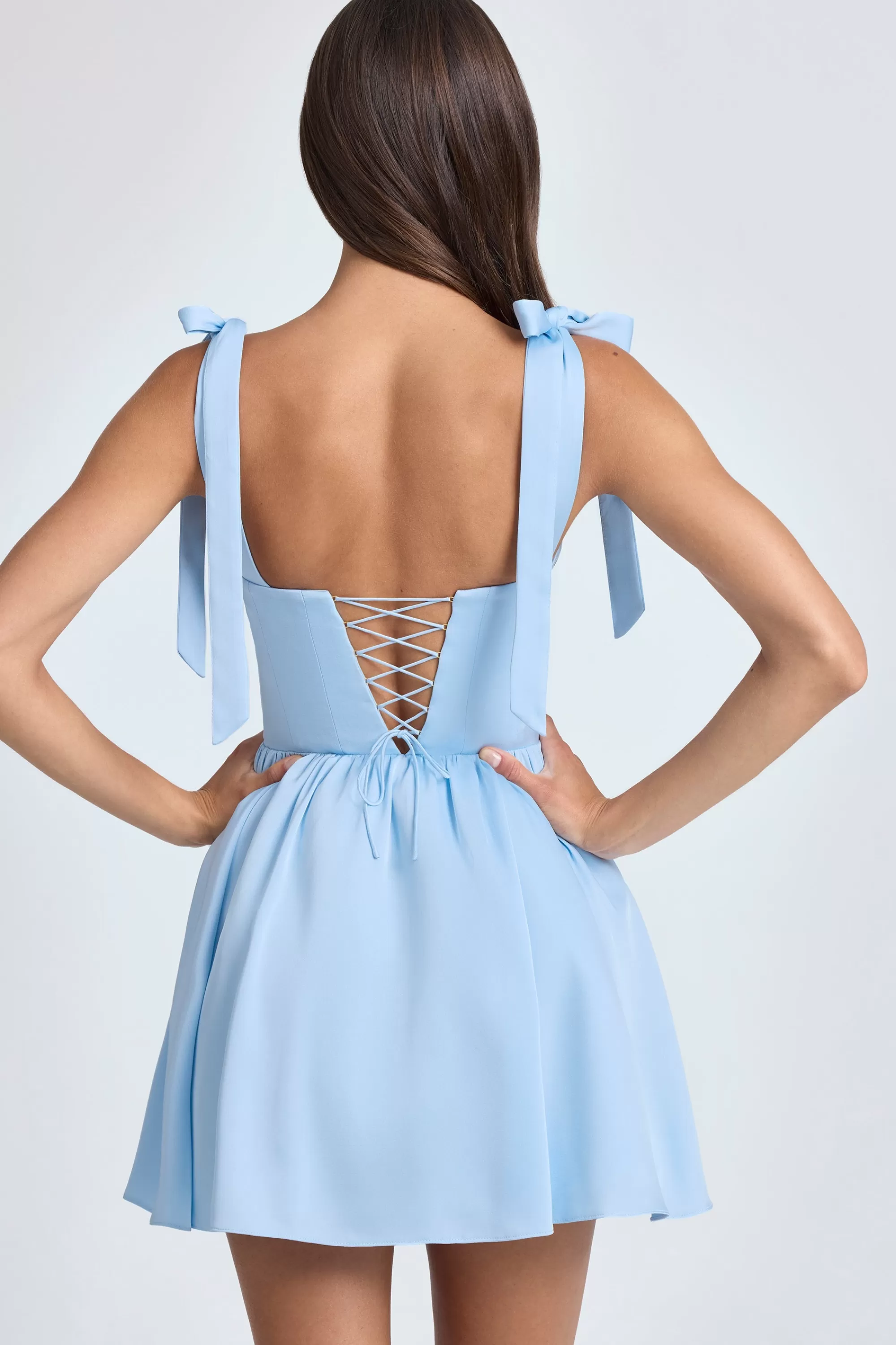 Oh Polly Draped Corset Mini Dress in Powder Blue PowderBlue Outlet
