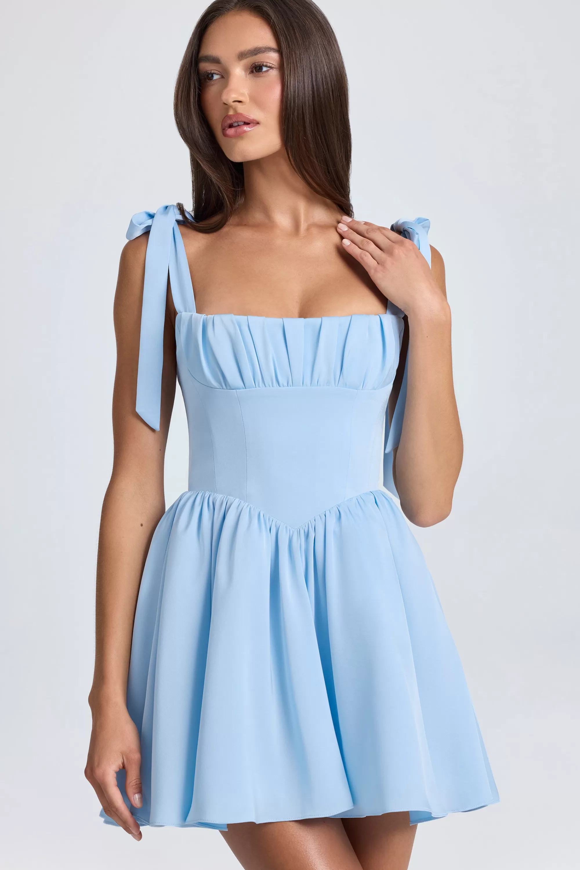 Oh Polly Draped Corset Mini Dress in Powder Blue PowderBlue Outlet